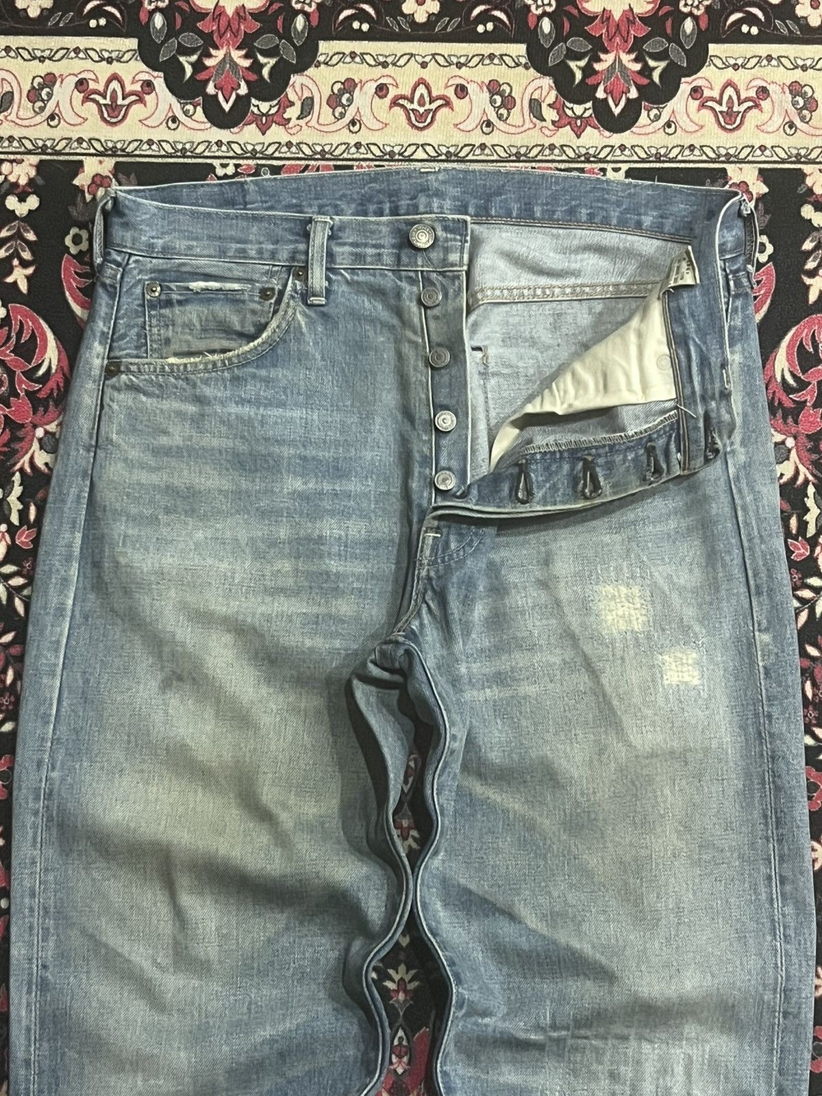 Levi's Vintage Clothing Levi’s LVC 501 Big E Repaired Blue Washed Selvedge Jeans Size US 34 / EU 50 - 5 Thumbnail