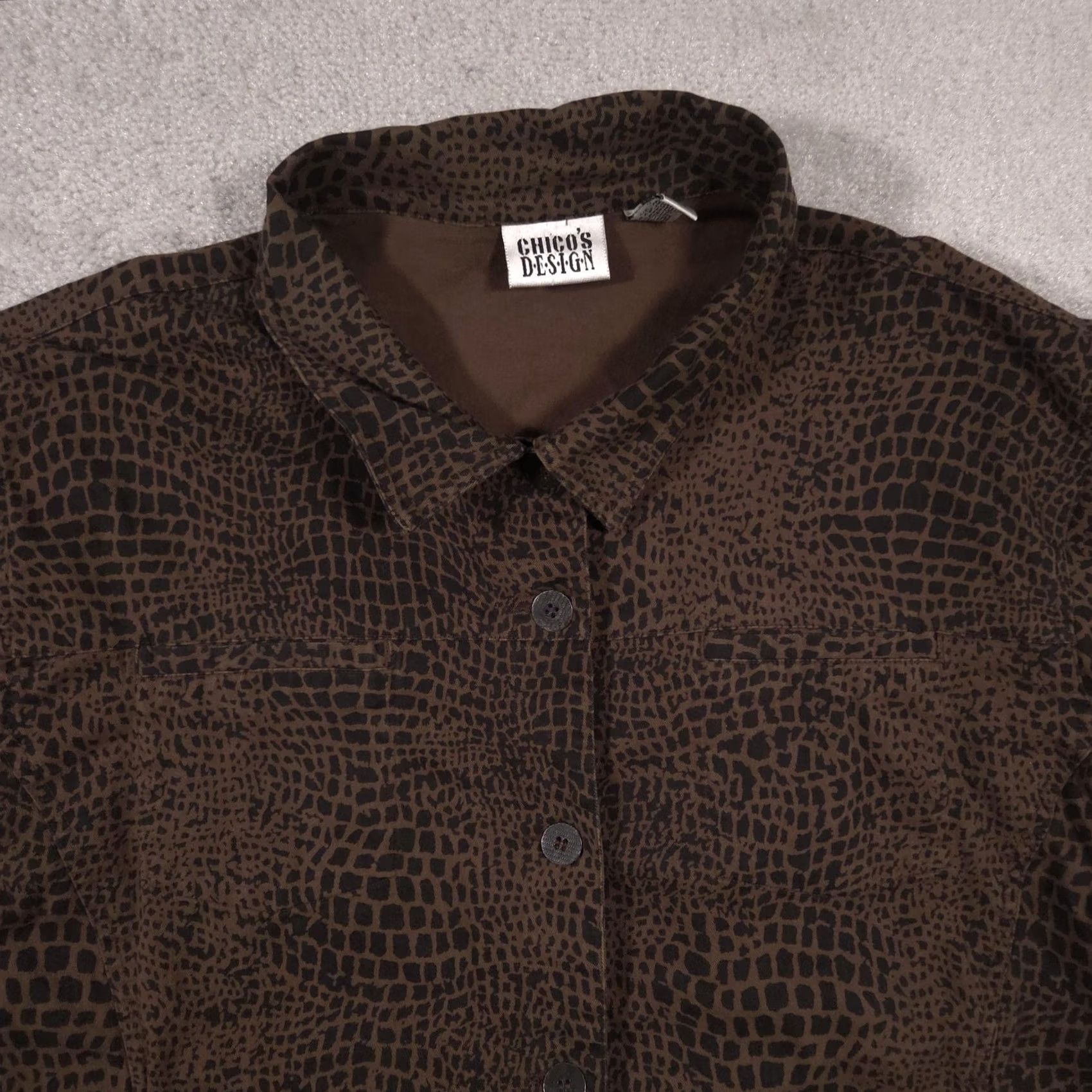 Vintage Chicos Design Jacket Womens 3 Brown Croc Animal Print Cotton Stretch Button Up Jacket/Casual Womens 3 Brown Croc Animal Print Cotton Stretch Button Up Size XS / US 0-2 / IT 36-38 - 3 Thumbnail