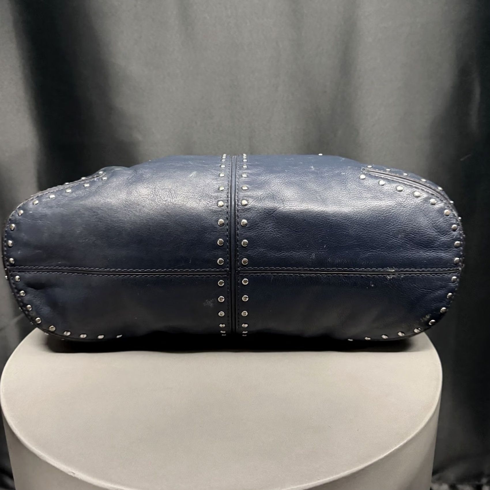 Michael Kors Michael Kors Y2K Navy Blue Rivet Studded Textured Leather Grunge Hand Bag Purse Size ONE SIZE - 6 Thumbnail