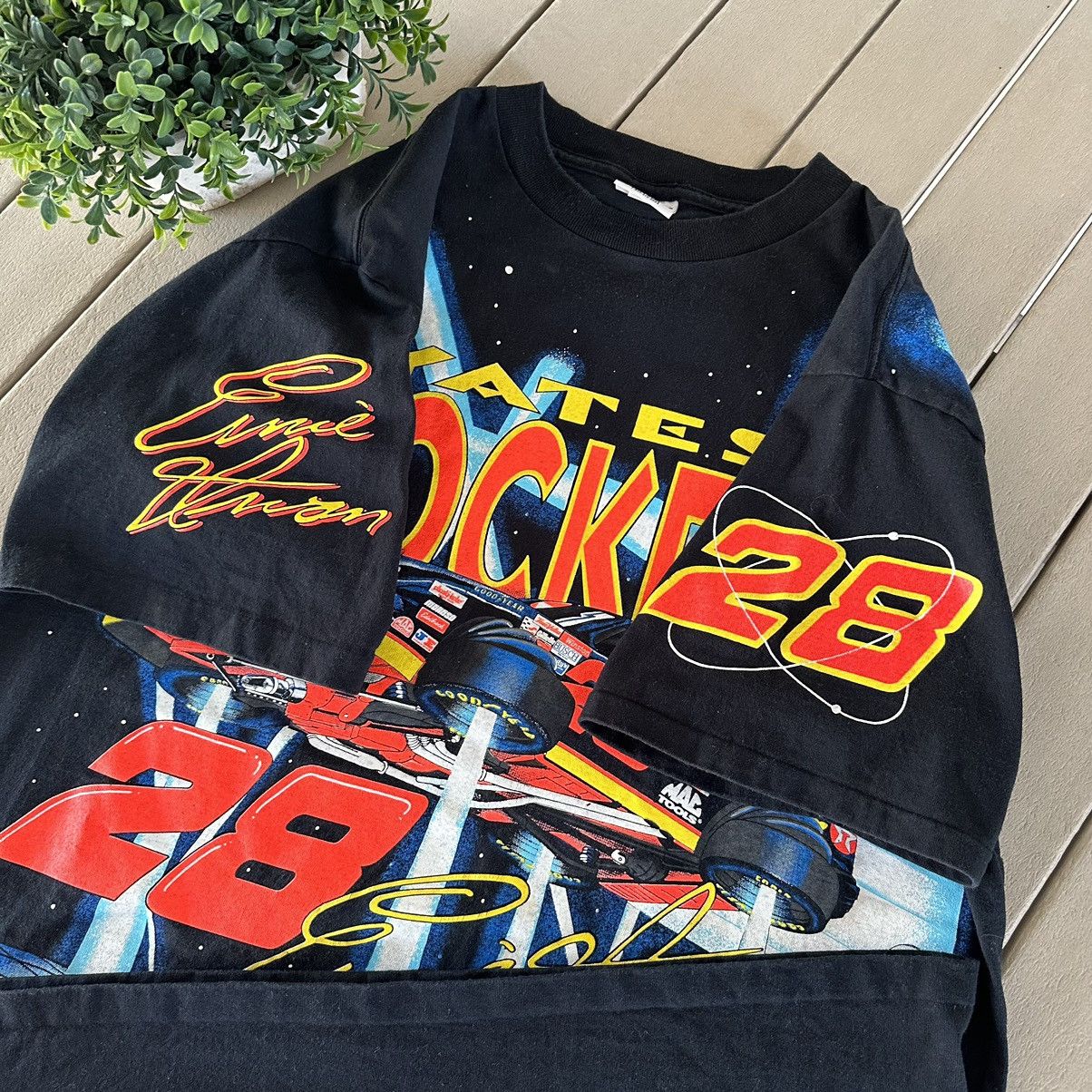 image of Made In USA x Nascar 90's Ernie Irvan Yates Rocket Nascar Space Racing Aop Tee in Black (Size 2XL)