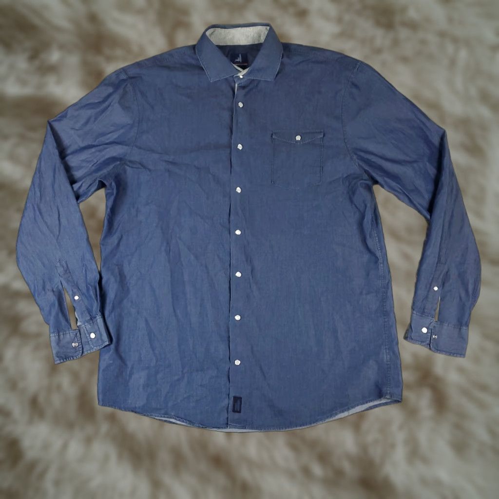 johnnie-O Johnnie-O Shirt Men's XL Blue Button-Up Long Sleeve Solid Cotton Blend Mens Size US XL / EU 56 / 4 - 1 Thumbnail