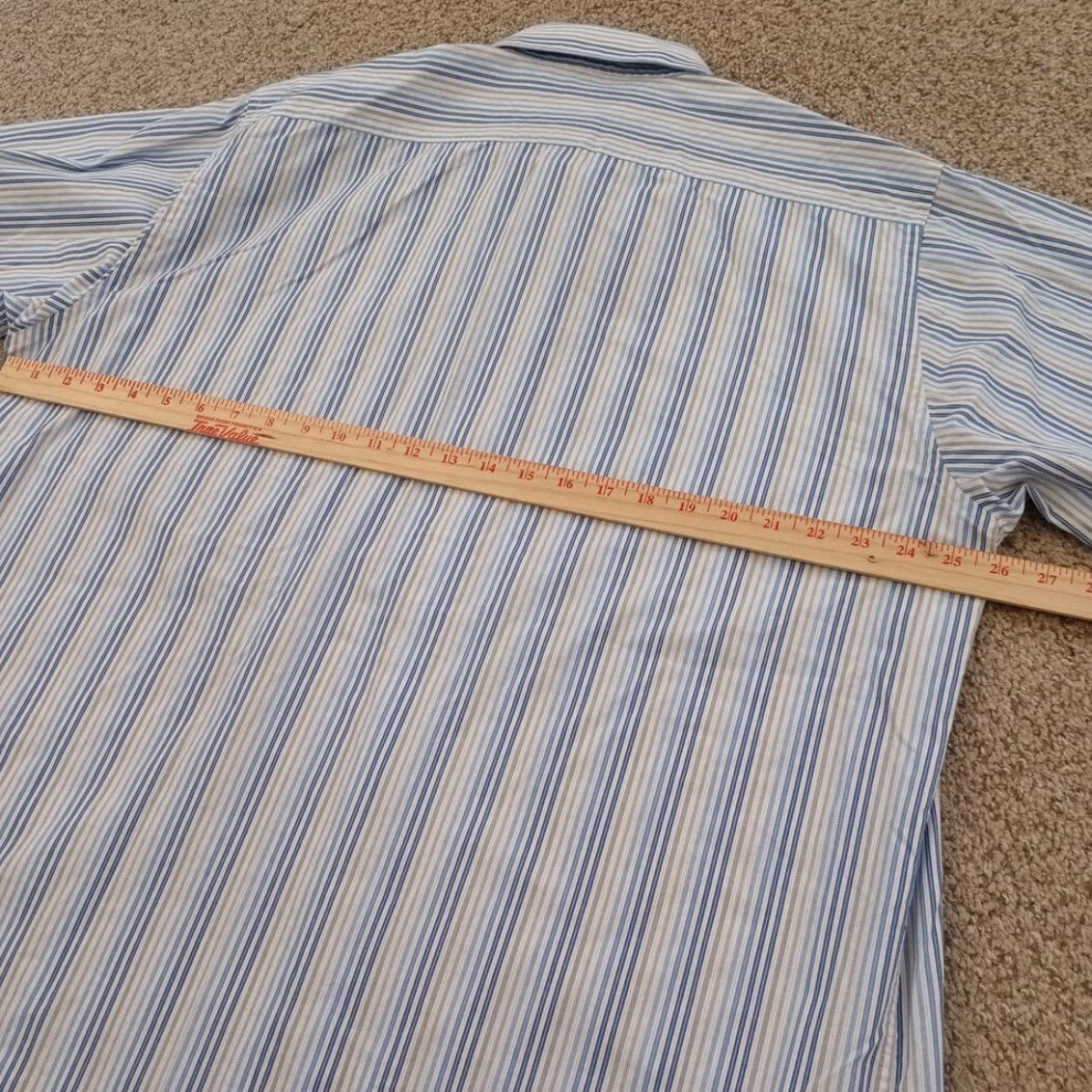 Arrow Arrow Shirt Mens 17.5 Blue Gray Striped Long Sleeve Button-Up Cotton Blend Collar Point Chest Pocket Regular Mens Size US XXL / EU 58 / 5 - 7 Thumbnail