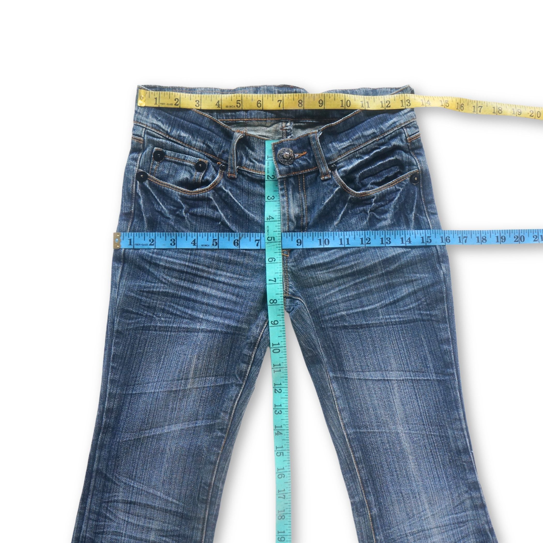 Japanese Brand Q.CO.CO By Happy Valley Low Rise Flare Whisker Jeans Size 26" / US 2 / IT 38 - 10 Thumbnail