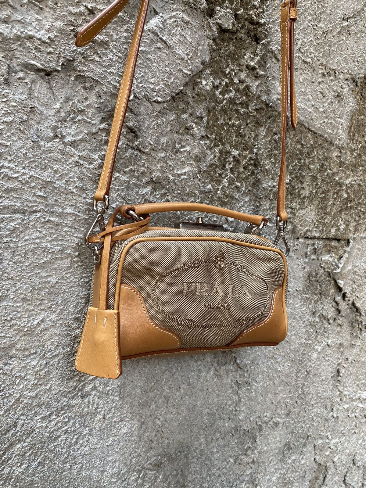 image of Vintage Prada Canapa Crossbody Bag in Brown, Women's