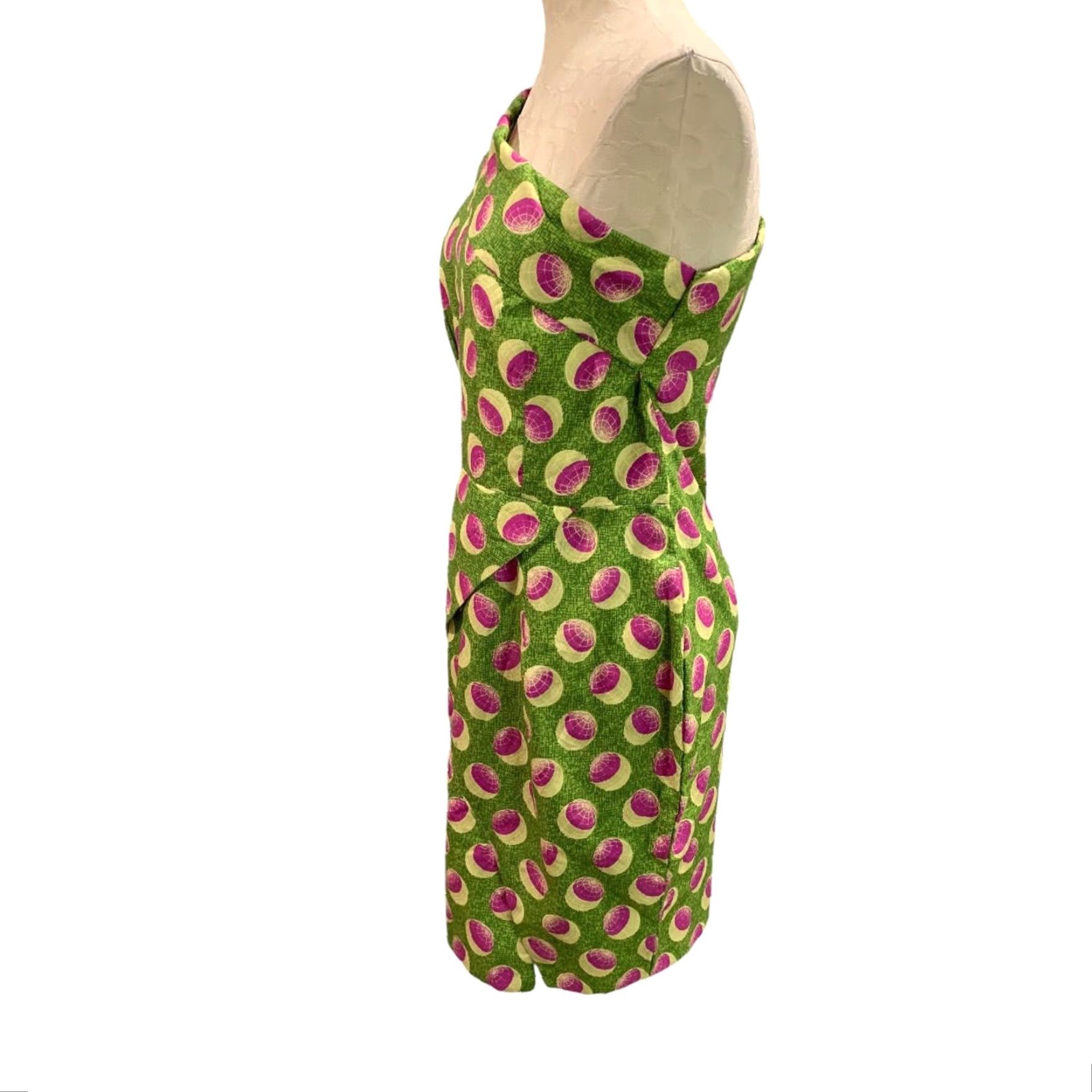 Pinko VINTAGE Medium One Shoulder Sheath Dress Women M Green 1960s Short Shirt (Dress?) Size M / US 6-8 / IT 42-44 - 3 Thumbnail