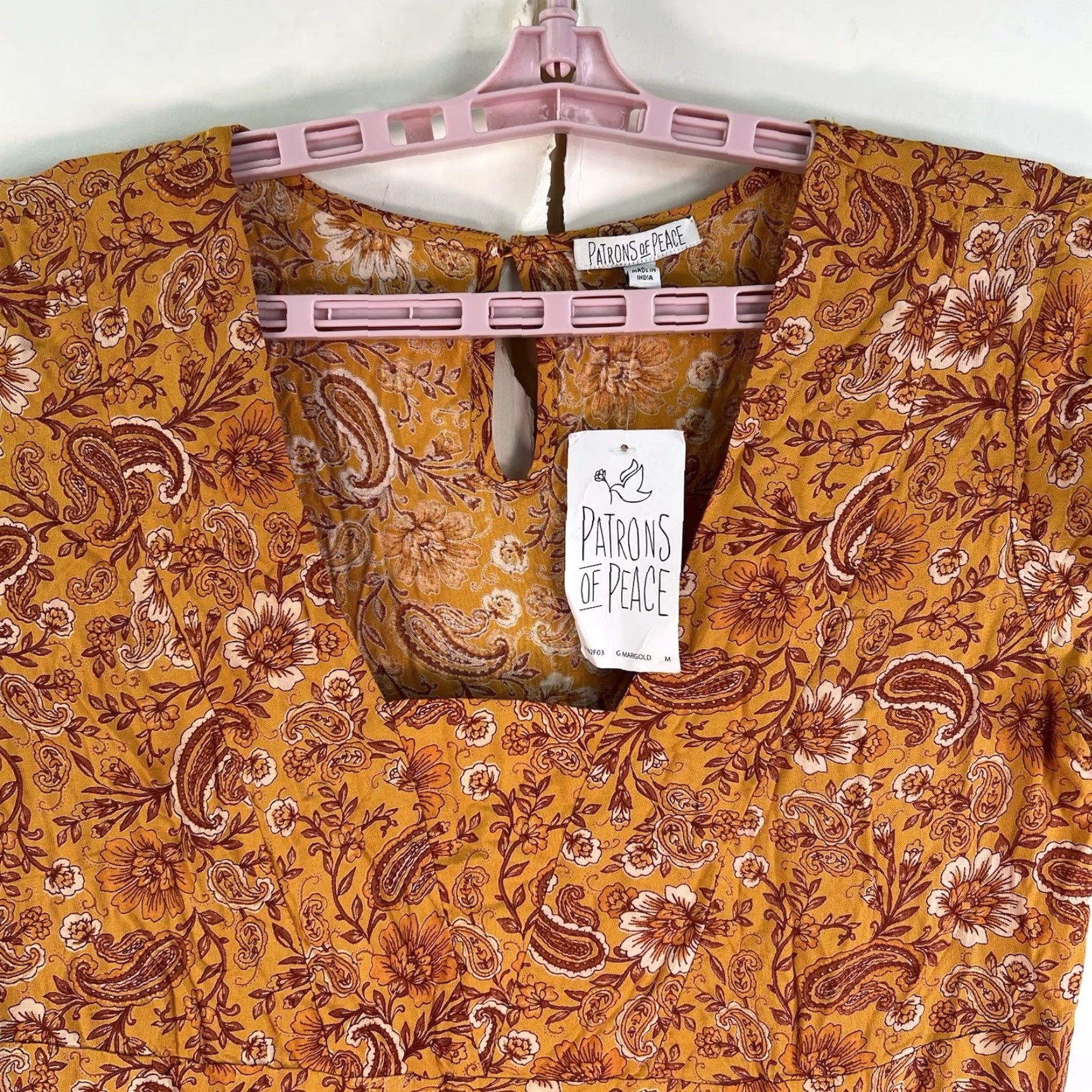 Vintage PATRONS OF PEACE Yellow Paisley Tiered Dress Tunic M - Casual Shift Mini Dress with Flutter Sleeves for Women Size M / US 6-8 / IT 42-44 - 4 Thumbnail