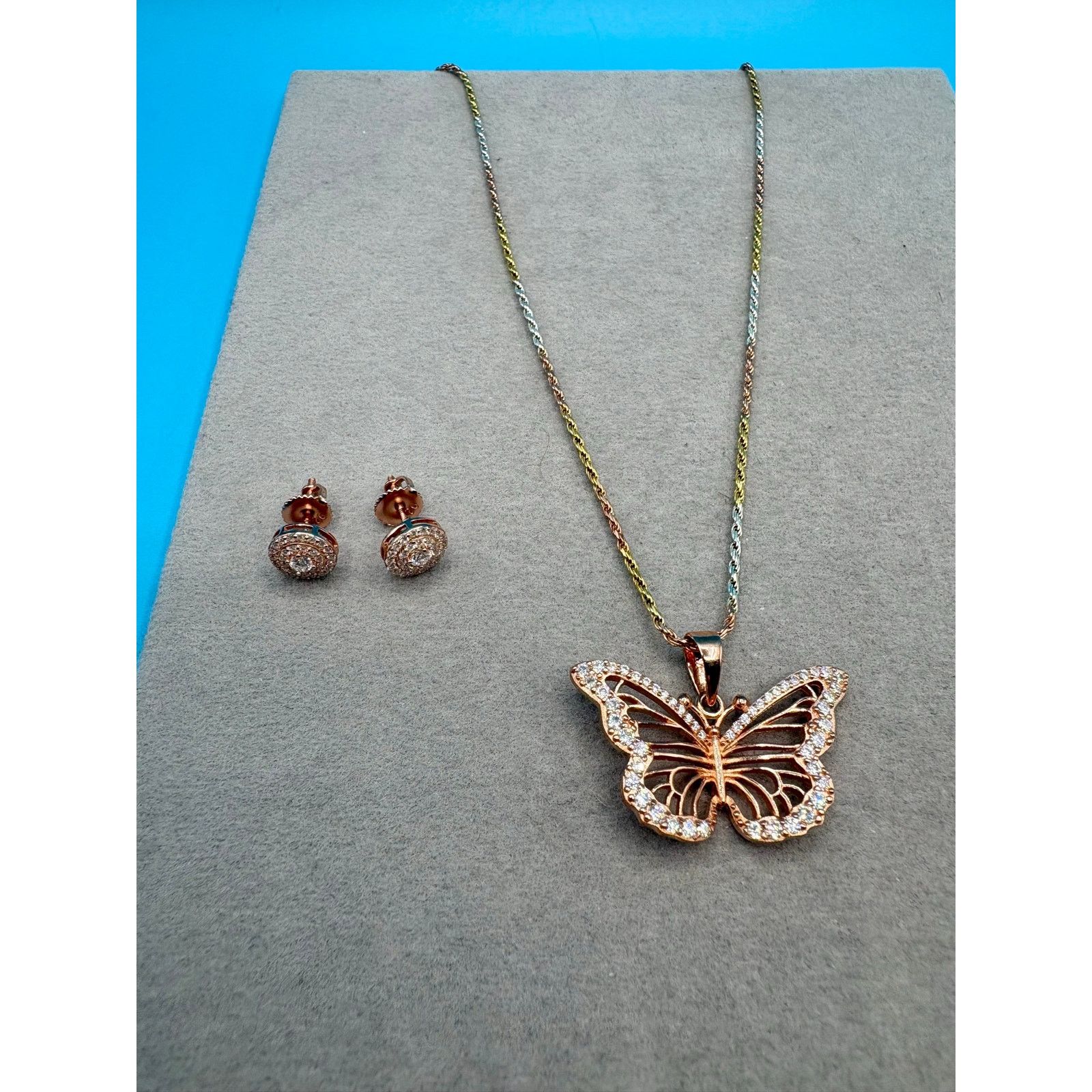 Jewelry Moissanite Butterfly Necklace/Earring Set in Rose Gold over Size ONE SIZE - 10 Thumbnail
