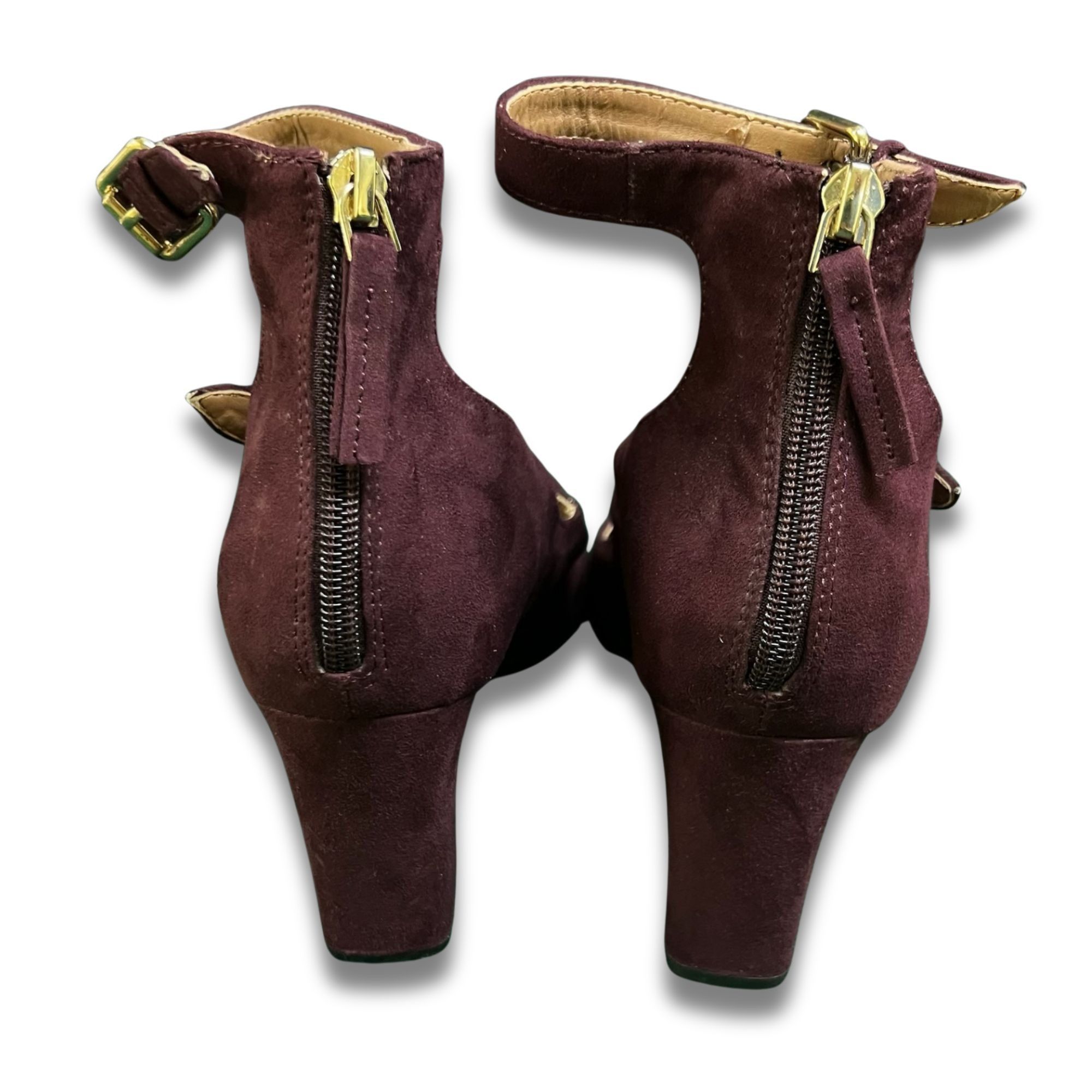 Other INDIGO Rd. Burgundy Strappy Suede Block Heels With Gold Buck Size US 8 / IT 38 - 5 Thumbnail