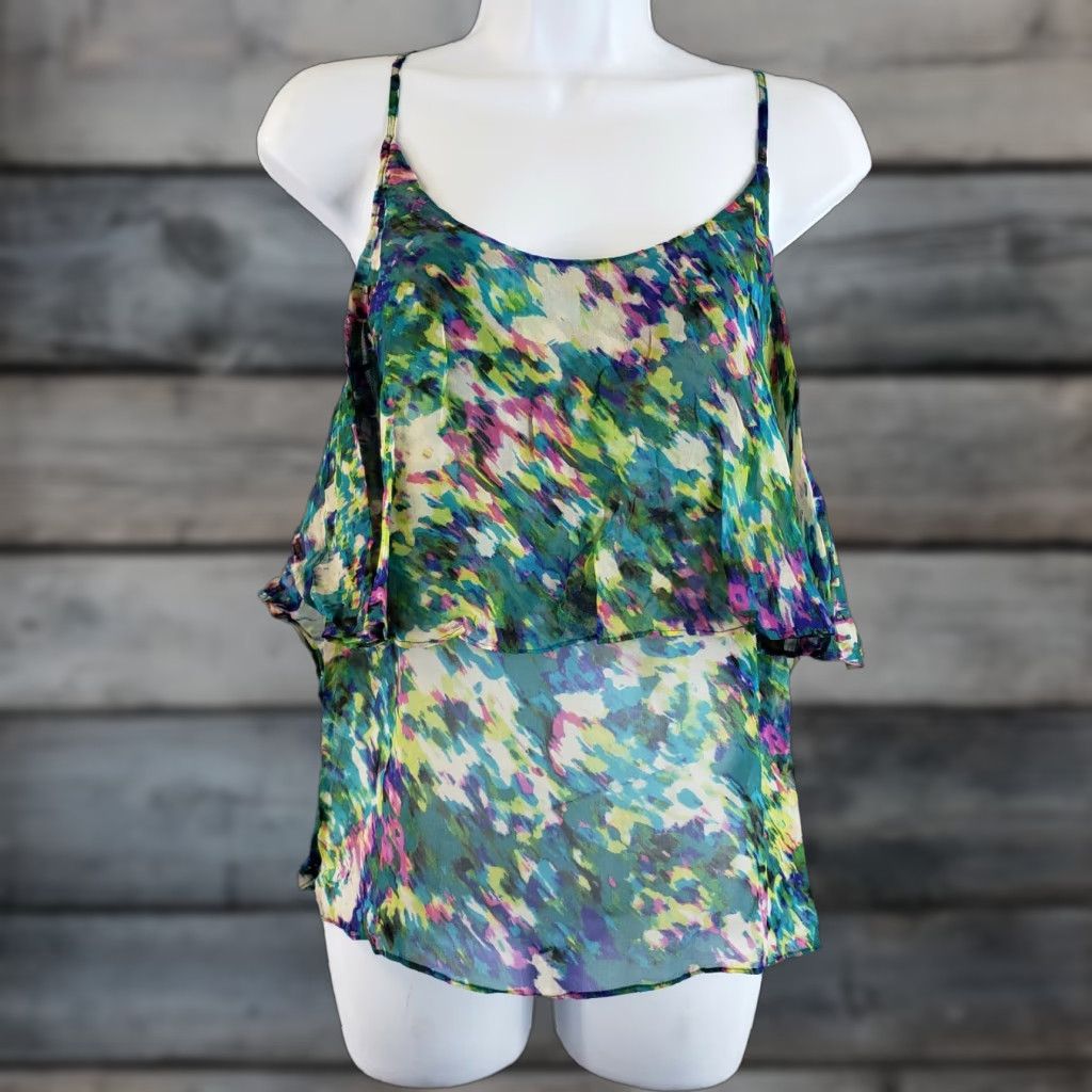 Vintage Tracy Reese Womens Silk Flyaway Tank Sz M Green Purple Tank Sleeveless Silk 100% Silk Basic Top Women Size M / US 6-8 / IT 42-44 - 1 Thumbnail
