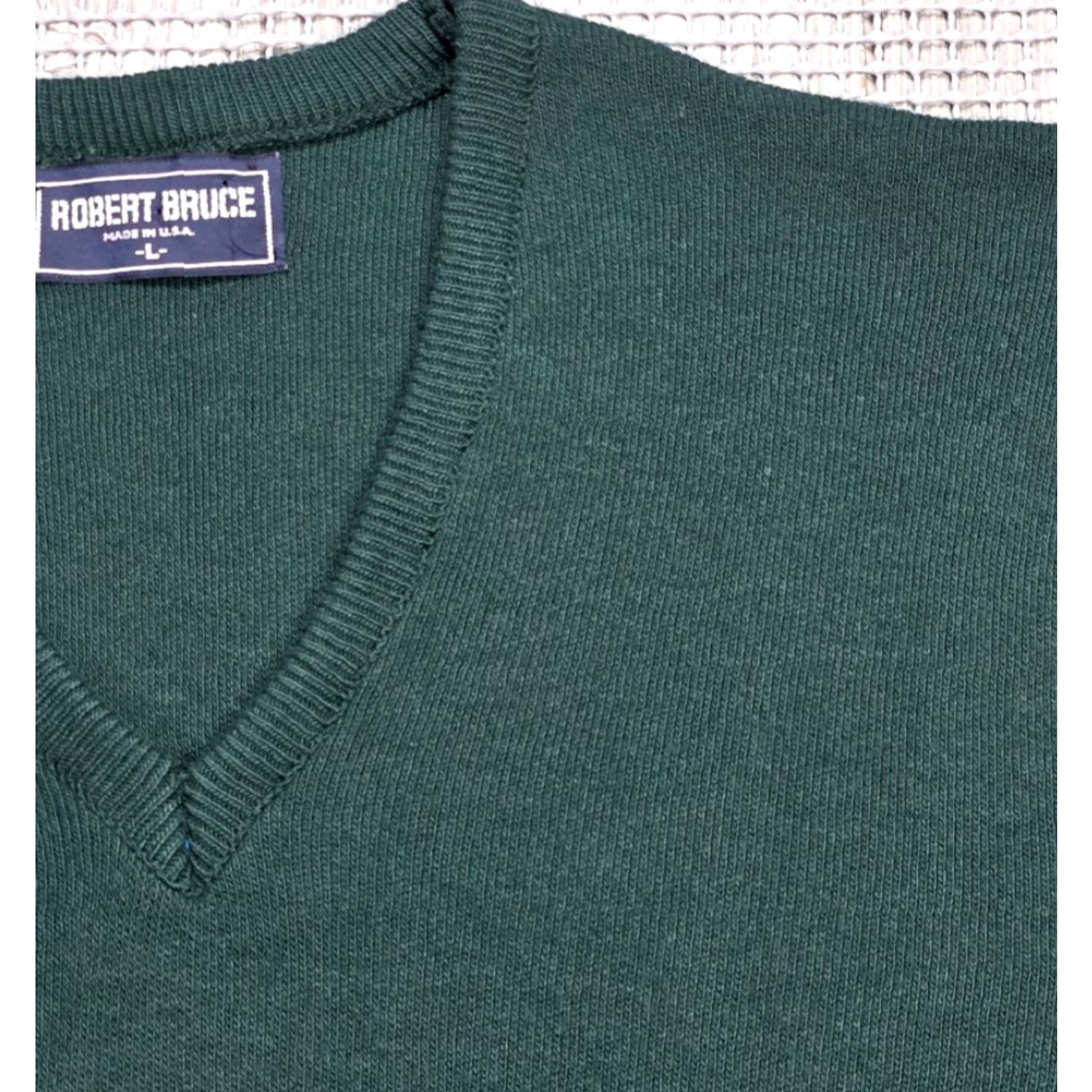 Vintage VINTAGE Robert Bruce Mens L V-Neck Sweater Wool Green USA Union Made Long Sleeve Size US L / EU 52-54 / 3 - 5 Thumbnail