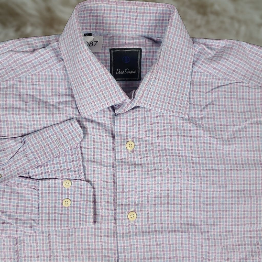 David Donahue David Donahue Shirt Mens Size 16 Blue Purple Plaid Dress Button Up Long Sleeve Size 42R - 1 Thumbnail