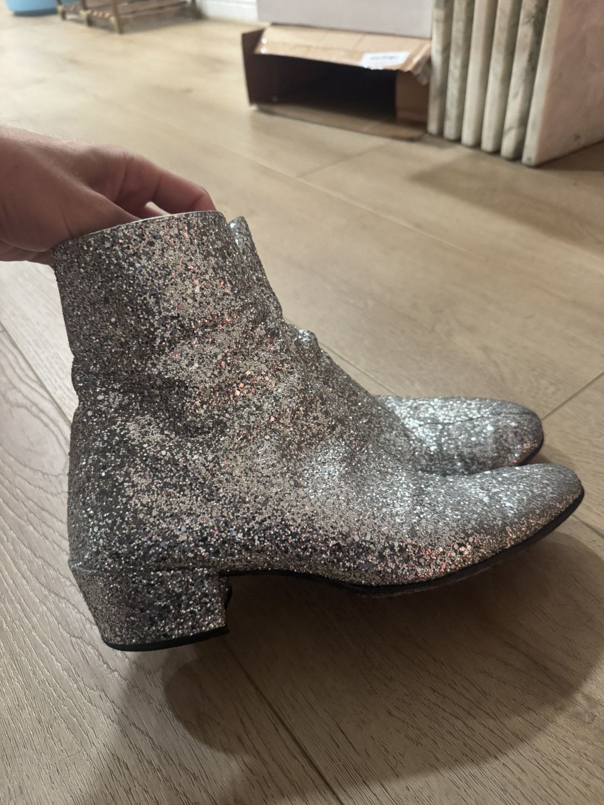 Saint Laurent Paris Caleb Silver Glitter Boots Size US 9 / EU 42 - 1 Thumbnail