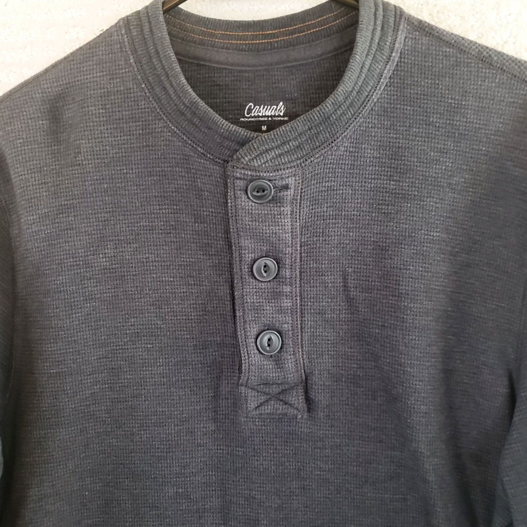 Vintage Casuals Henley Mens M Dark Gray Long Sleeve Waffle Knit Thermal Shirt Outdoors Size US M / EU 48-50 / 2 - 4 Thumbnail
