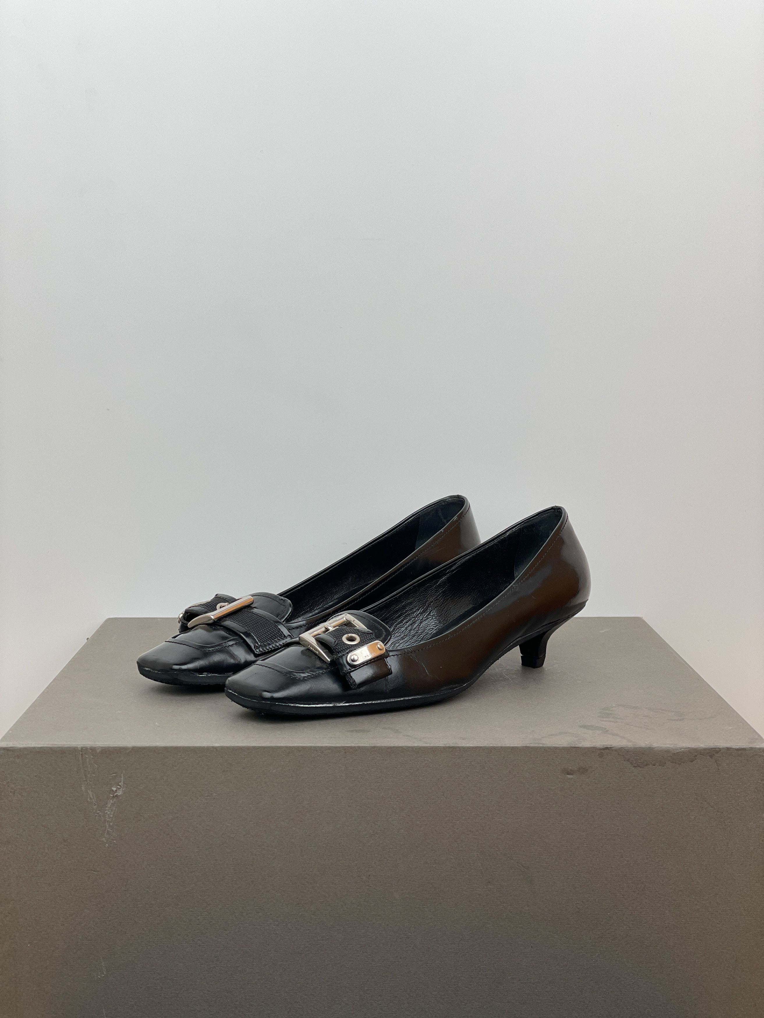 Prada 2000s Square Toe Buckle-Strap Pump Kitten Heels Size US 6 / IT 36 - 1 Thumbnail