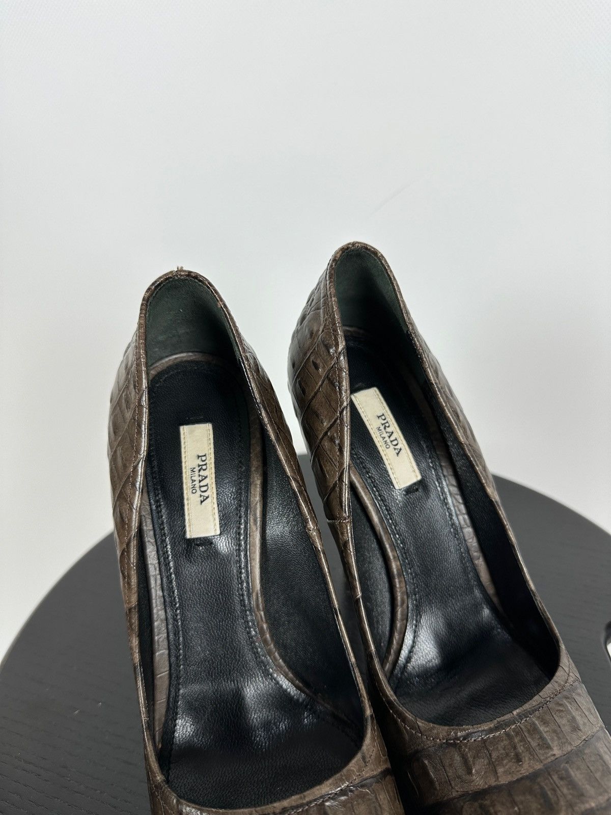 Prada Prada Crocodile Brown Leather Heels Pumps Size US 8.5 / IT 38.5 - 22 Thumbnail