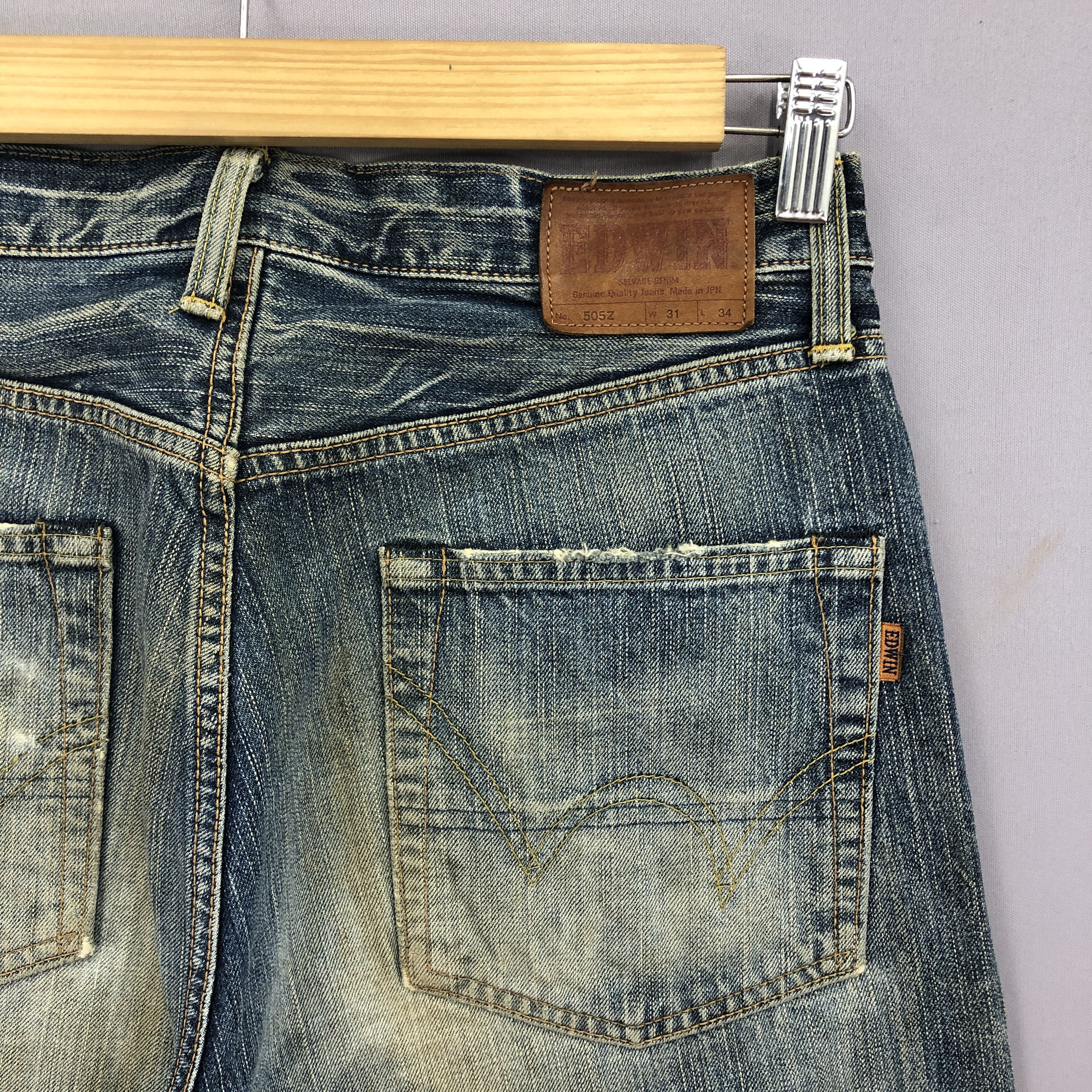 Japanese Brand Vintage 90s Edwin 505z Selvedge Mud Wash Jeans Redline Denim Size US 30 / EU 46 - 5 Thumbnail