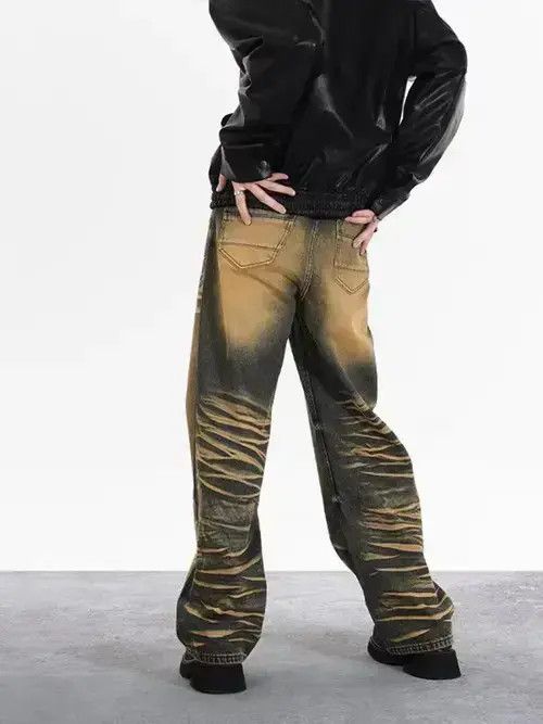 VIBE Retro yellow mud dyed water ripple jeans Size US 32 / EU 48 - 8 Thumbnail