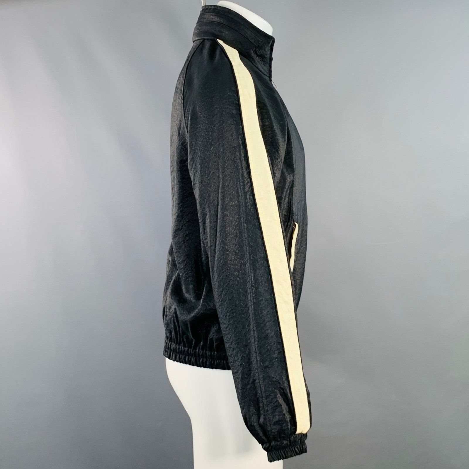Saint Laurent Paris SAINT LAURENT Black White Viscose Blend Zip Up Track Jacket Size US L / EU 52-54 / 3 - 3 Thumbnail