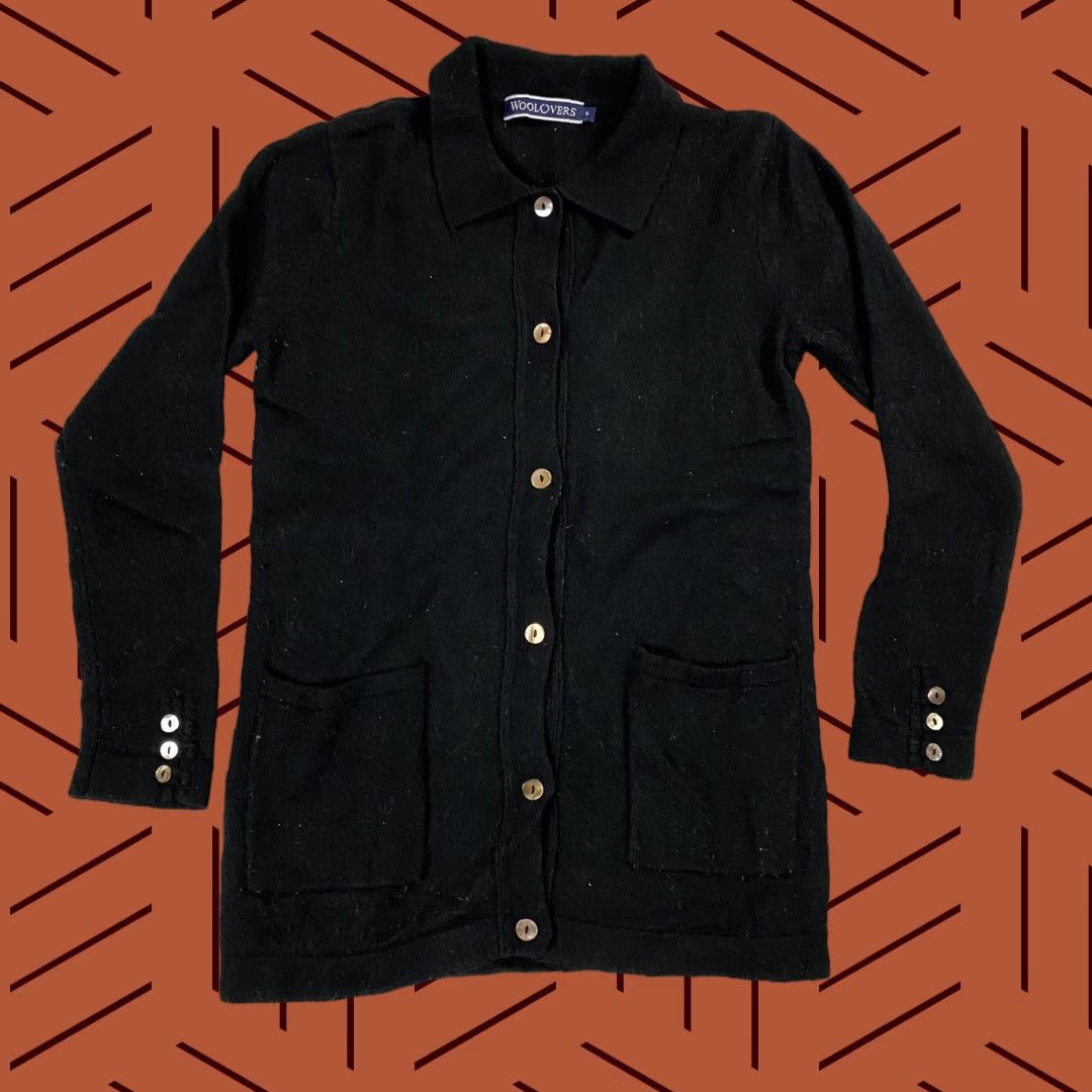 Vintage WOOLOVERS WOMENS CARDIGAN BLACK SIZE S PEARL BUTTON FRONT COLLARED PREPPY Size S / US 4 / IT 40 - 1 Thumbnail