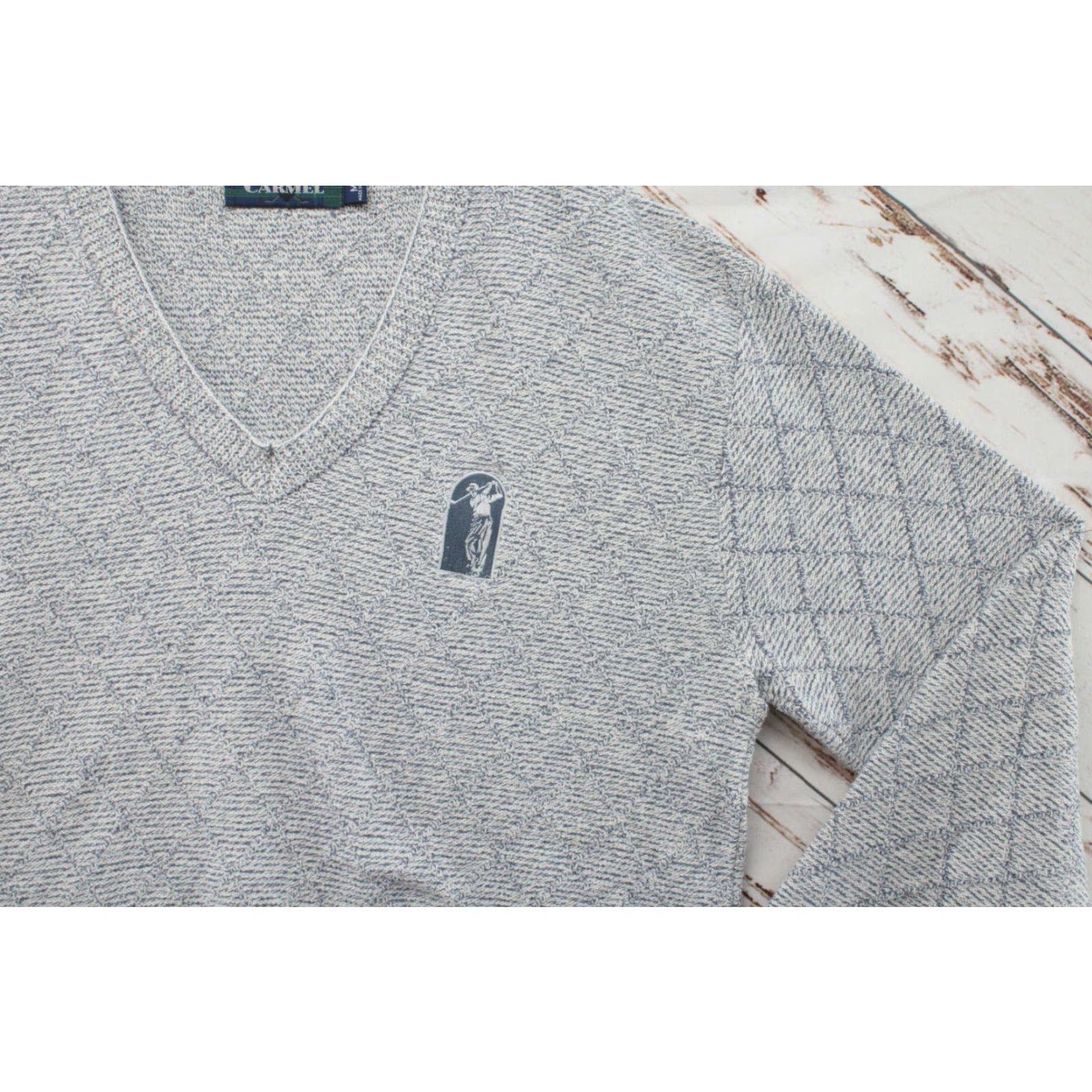 Vintage Carmel Golf Sweater Men's Medium Grey V Neck Logo Preppy Old School Pullover Knit Wool Cotton Nylon All Seasons Golf Mens Size US M / EU 48-50 / 2 - 3 Thumbnail