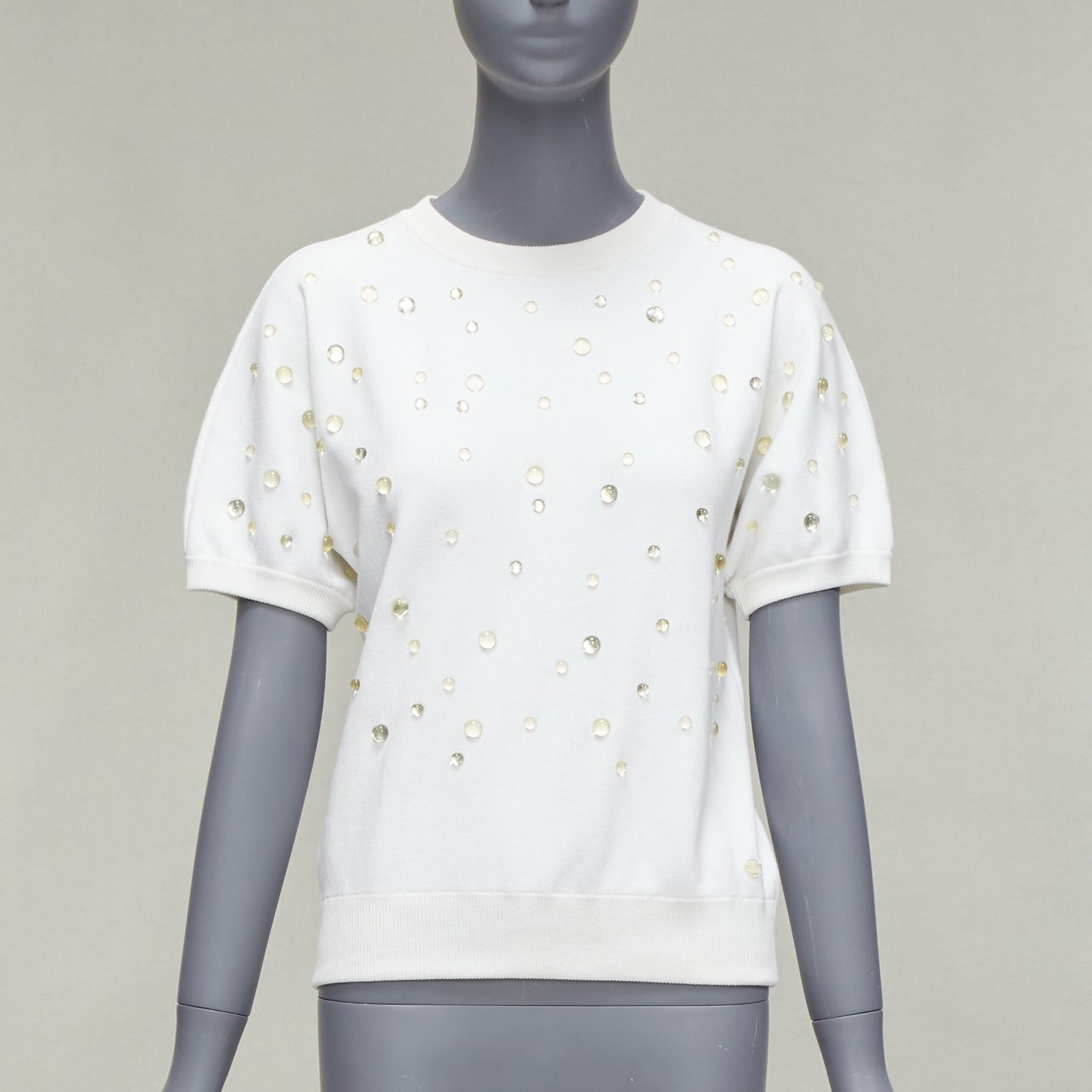 Chanel CHANEL 2018 water drop embellished cotton short sleeve pullover sweater FR36 Size S / US 4 / IT 40 - 1 Thumbnail