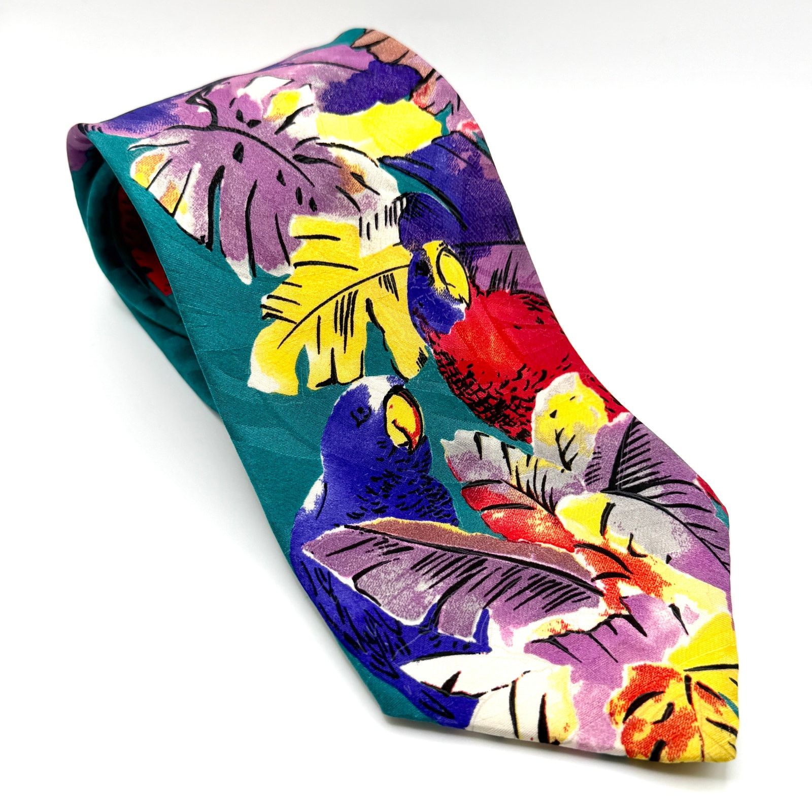 Vintage Vintage 90s Teal 100% Silk Tropical Parrot Print Necktie Size ONE SIZE - 1 Thumbnail