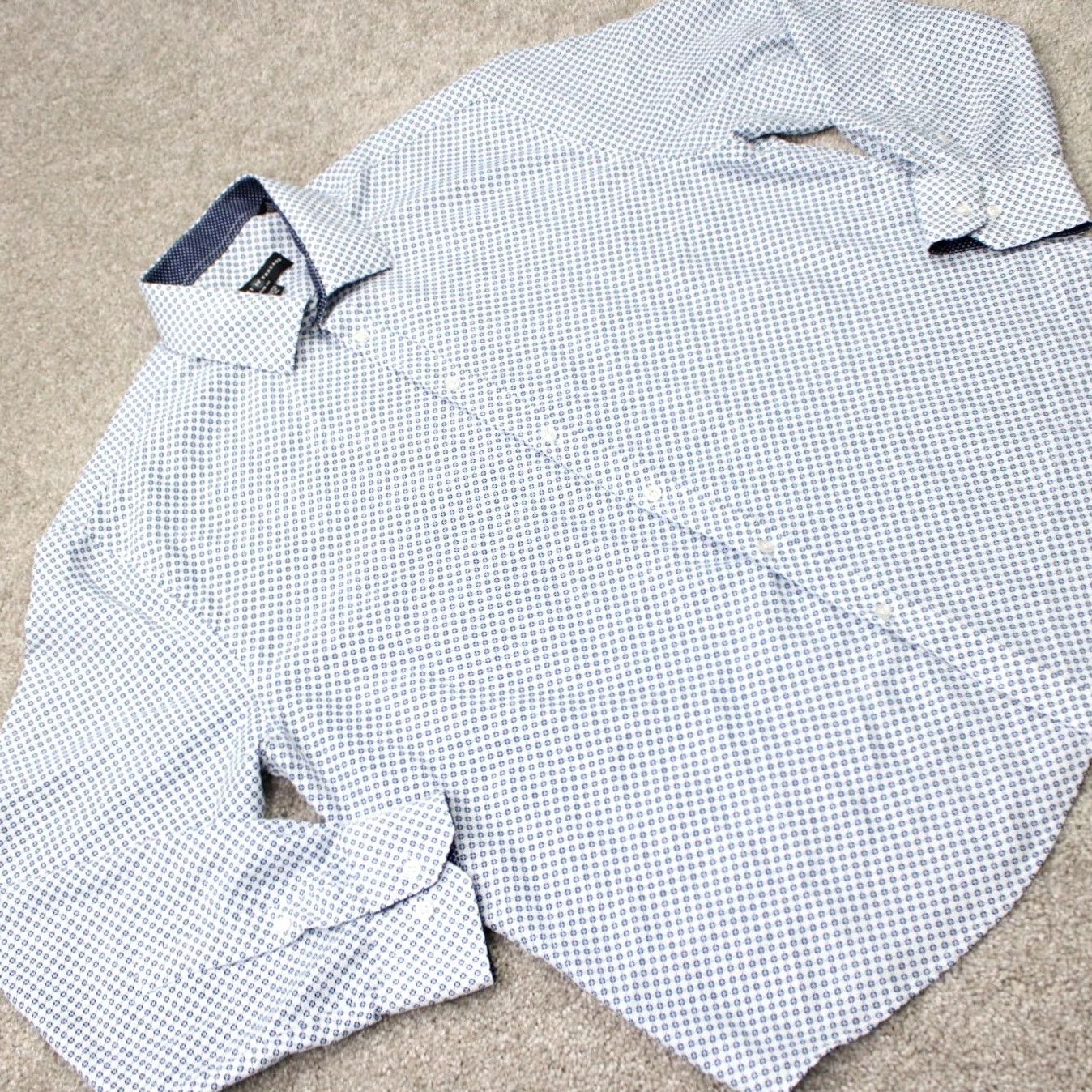 Vintage Society of Threads Shirt Mens XL White/Blue Check Slim Fit L/S Button-Up Shirt Size US XL / EU 56 / 4 - 7 Thumbnail