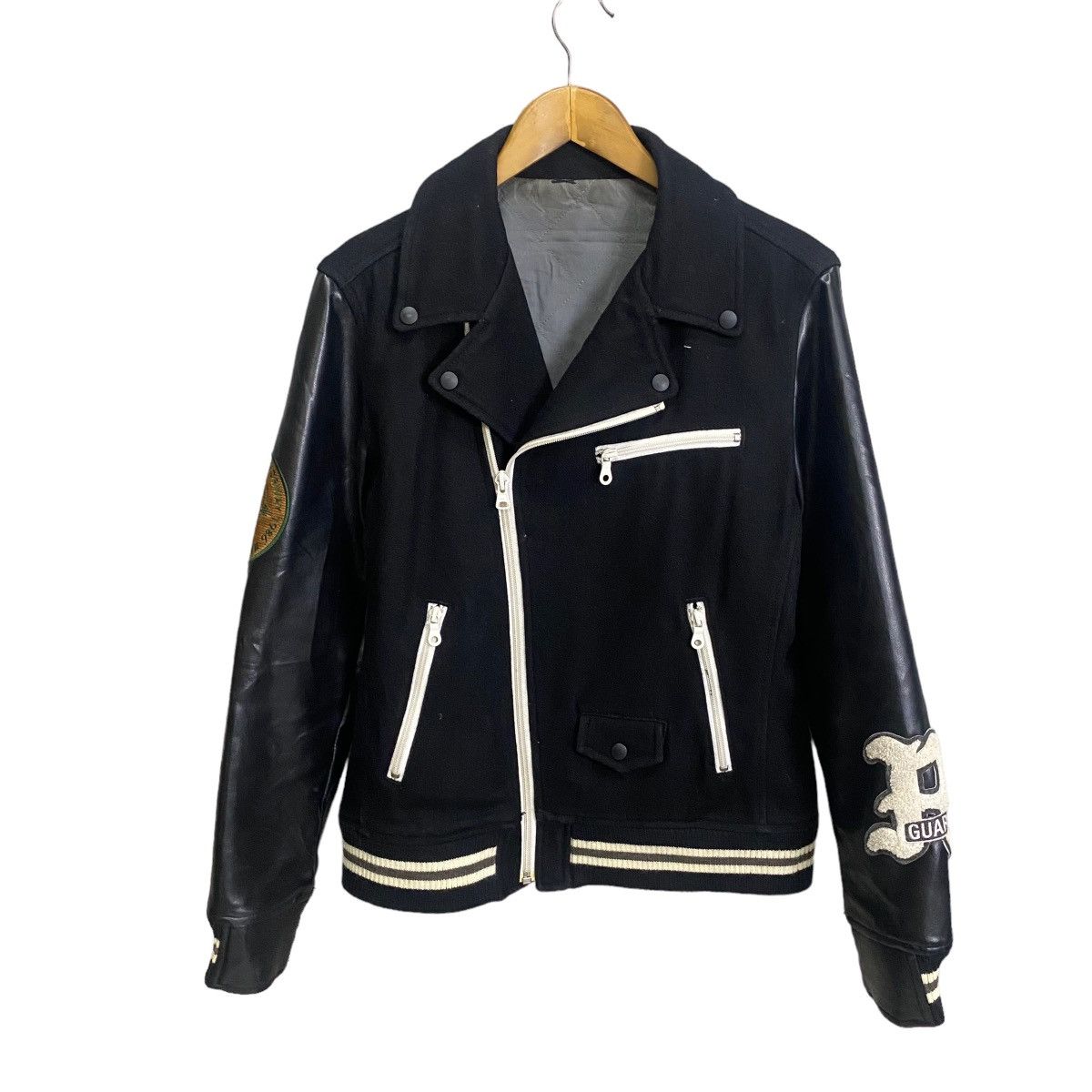 image of Abahouse Wool Viscose Double Collar Rider Jacket in Black, Men's (Size Medium)