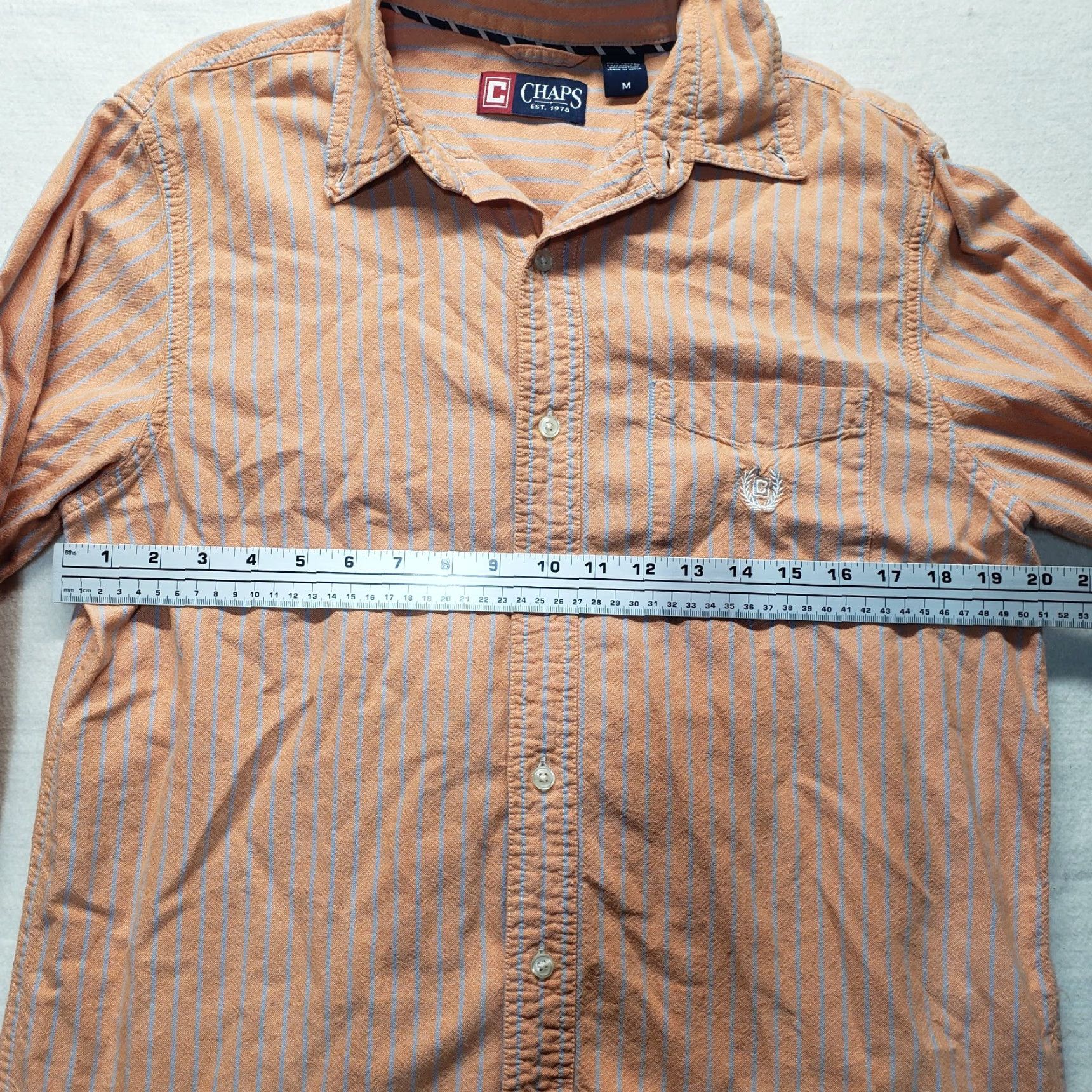 Chaps Chaps Shirt Button-Up Long Sleeve Orange Stripe Casual XL Men's Easy Care Button-Down Collar 46 in Chest Regular Fit Size US XL / EU 56 / 4 - 4 Thumbnail