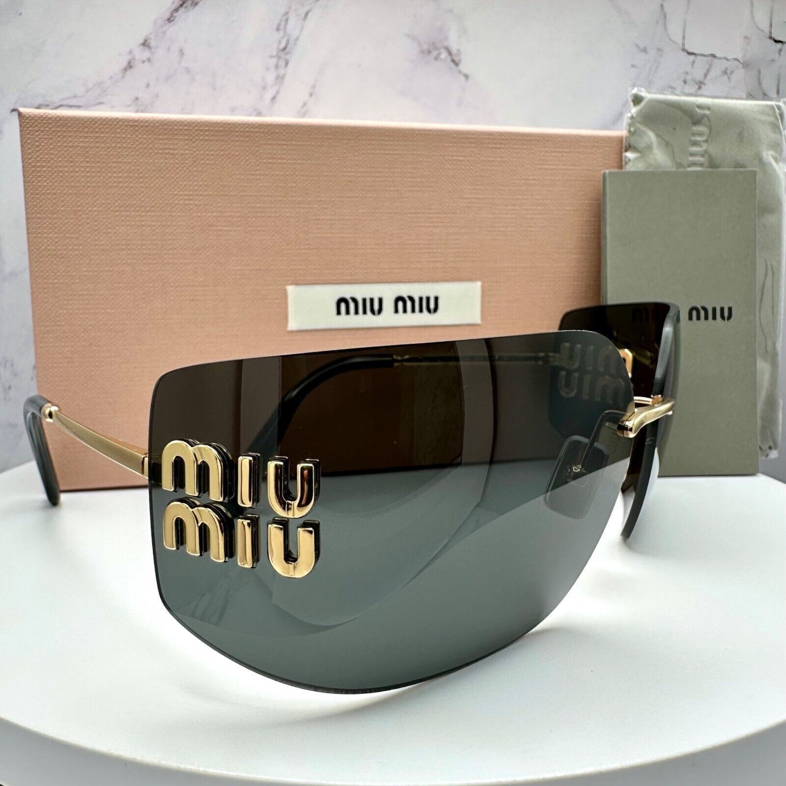 Miu Miu New MIU MIU Sunglasses Gold Rimless Wrap Square Size ONE SIZE - 13 Thumbnail