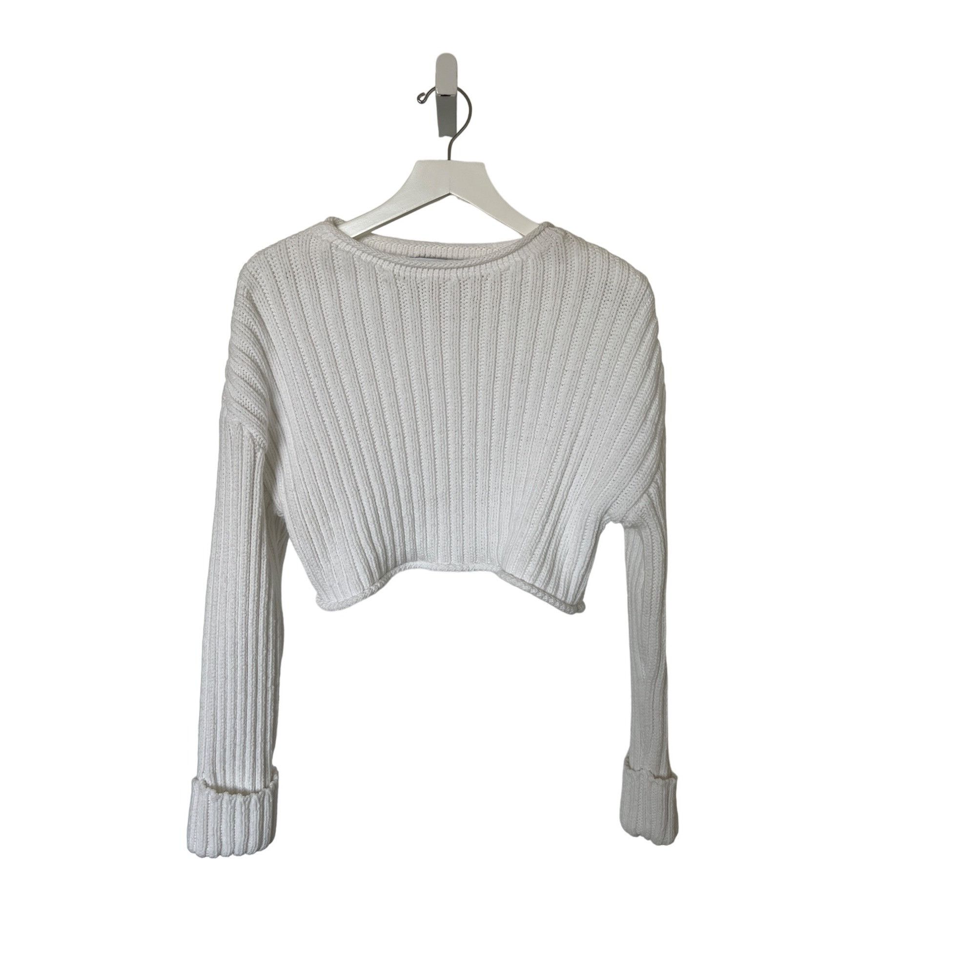 Zara Zara Ribbed Knit White Cropped Sweater Size S / US 4 / IT 40 - 3 Thumbnail