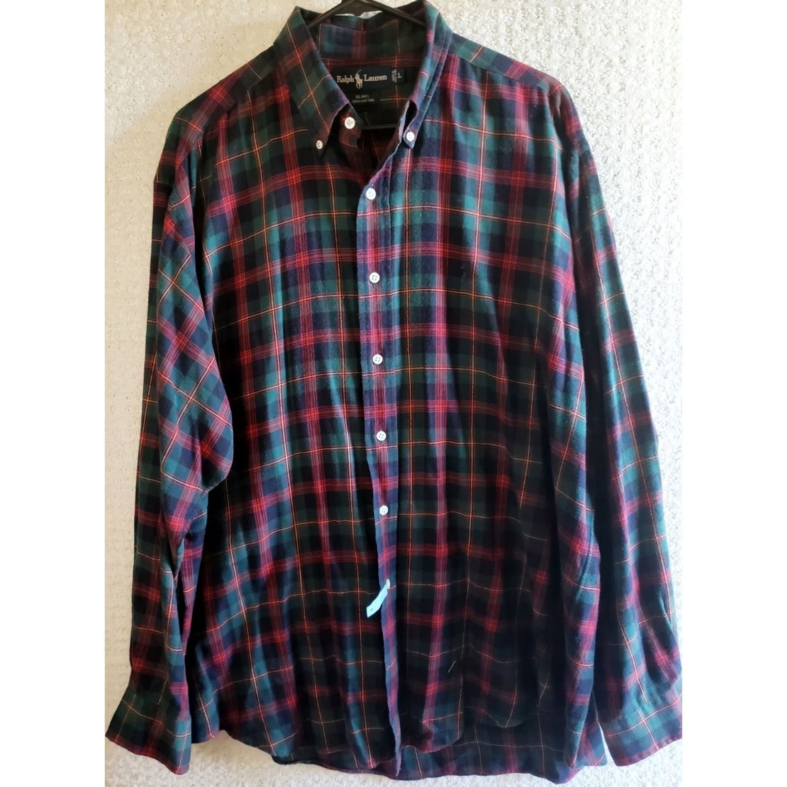 Ralph Lauren Ralph Lauren Blake Men's L Flannel Red Green Tartan Plaid L/S Button Front Shirt Size US L / EU 52-54 / 3 - 2 Thumbnail