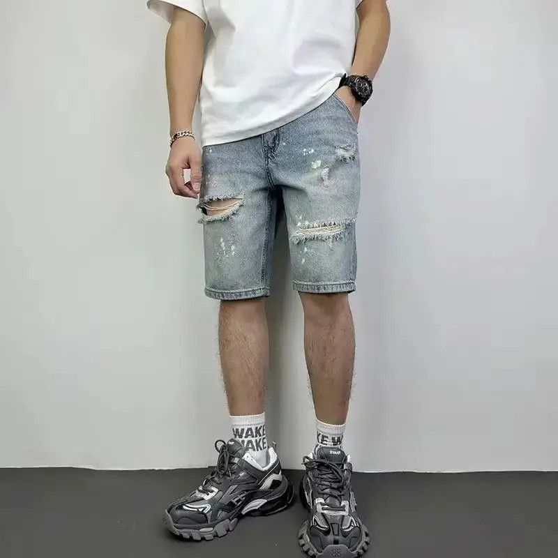 Japanese Brand Retro splashed ink ripped denim shorts Size US 32 / EU 48 - 2 Thumbnail