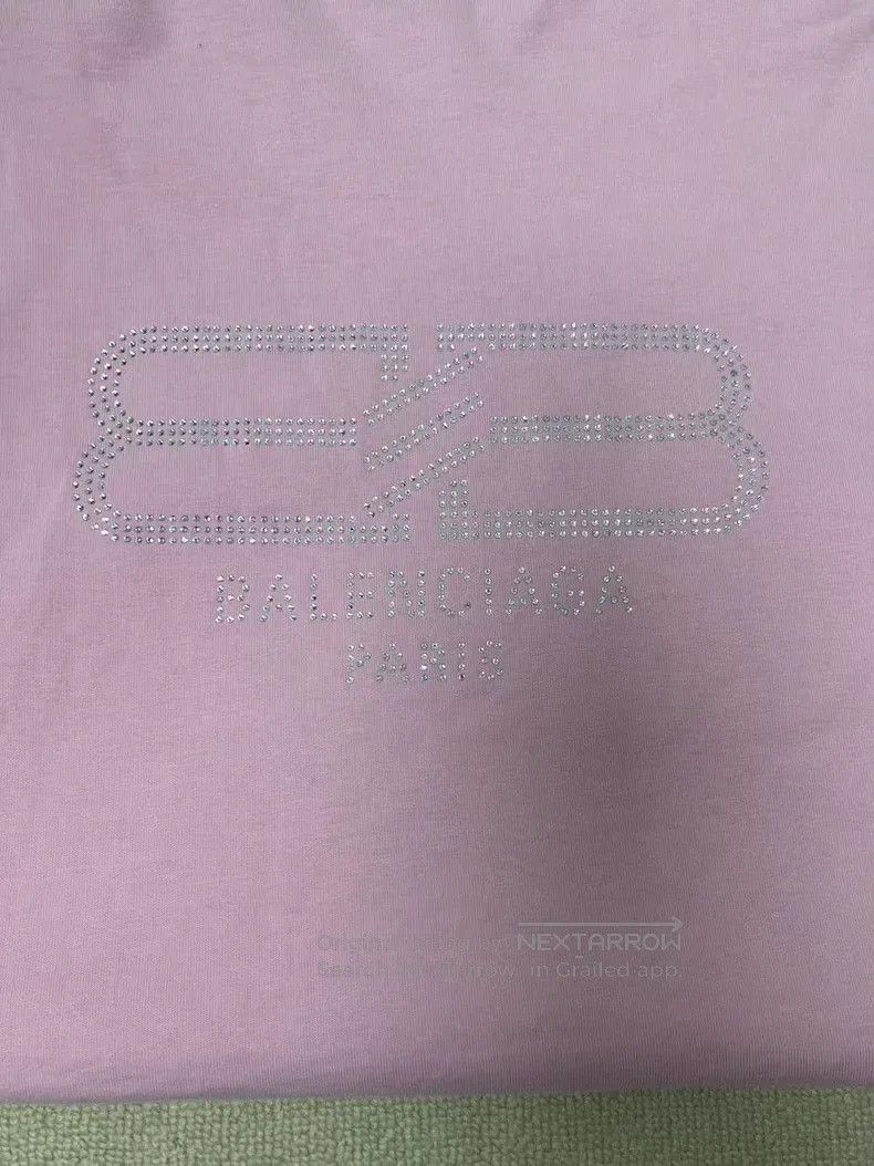 Balenciaga Solid Color Crystal Round Neck Short Sleeve T-S