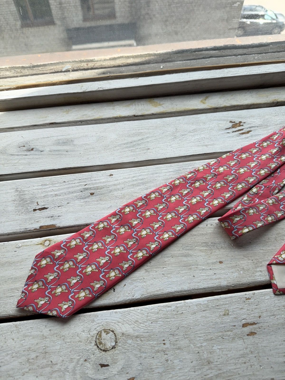 Designer Alain Figaret Paris Silk TieTeddy Bear Print Made in France Size ONE SIZE - 2 Thumbnail