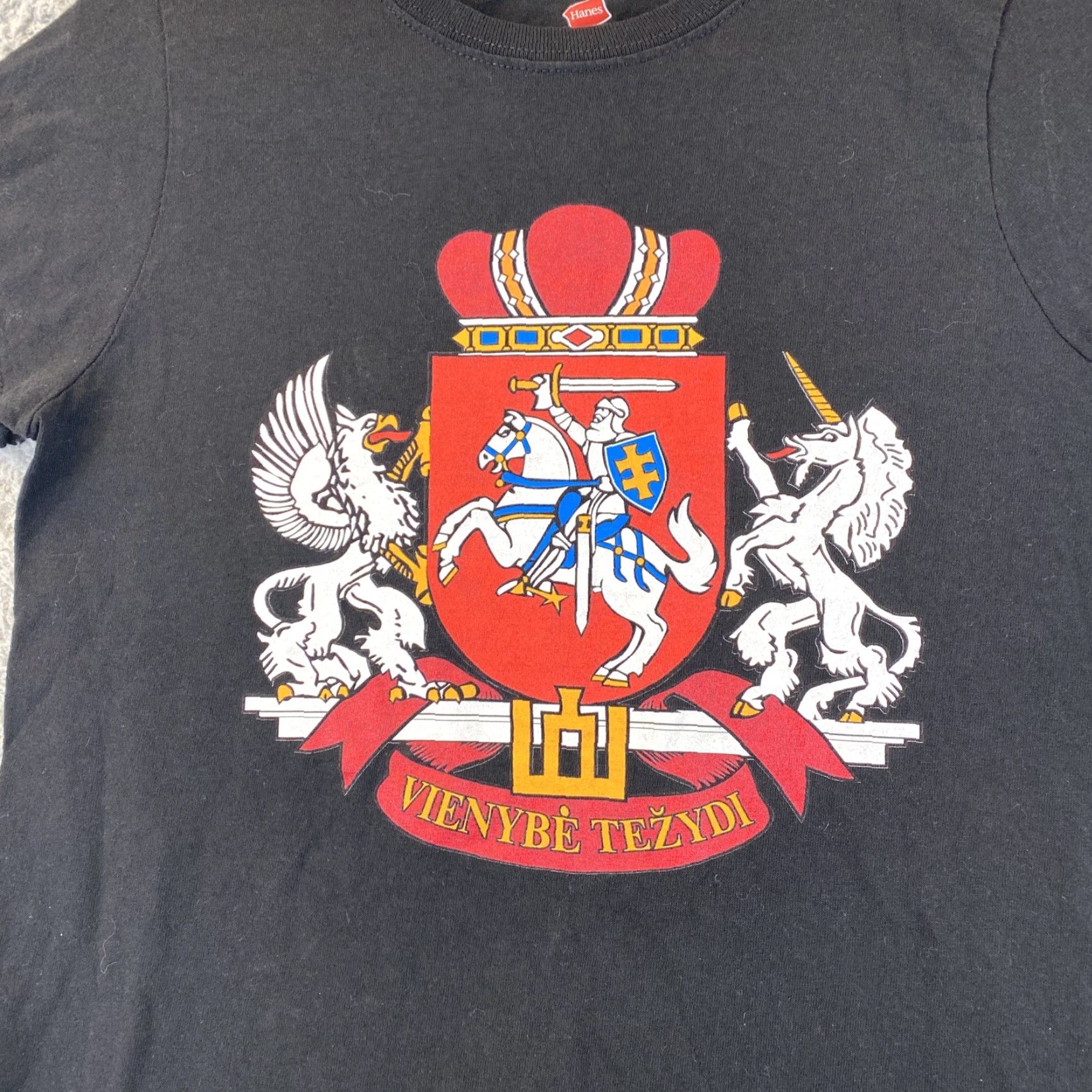 Hanes VINTAGE Lithuanian Coat of Arms T-Shirt—Lithuania Flag—Shirt—Women/S-Size—Black—65-31 Size S / US 4 / IT 40 - 2 Thumbnail