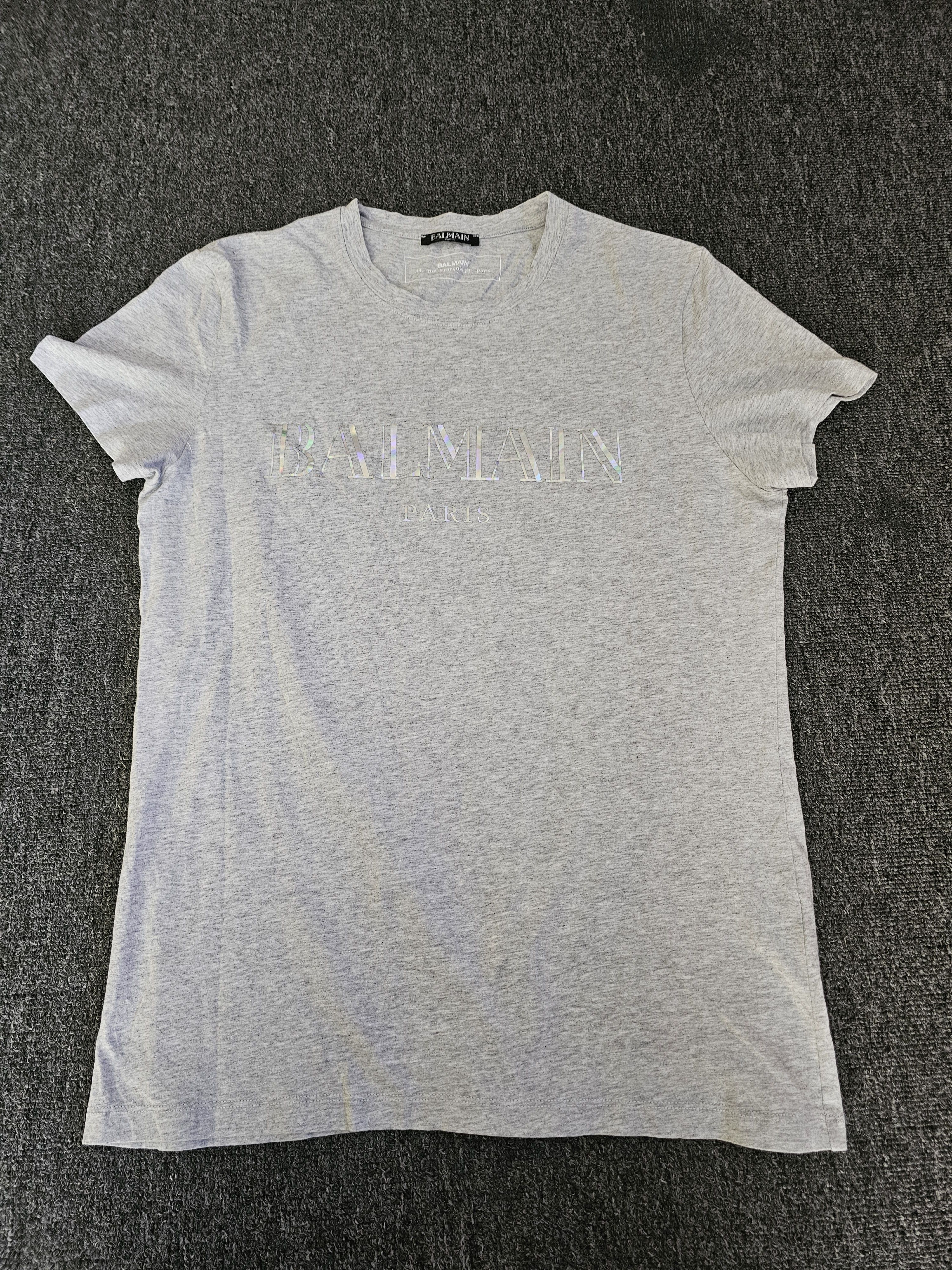 Balmain Balmain Men's Gray Laser Logo T-Shirt Size M Size US M / EU 48-50 / 2 - 1 Thumbnail
