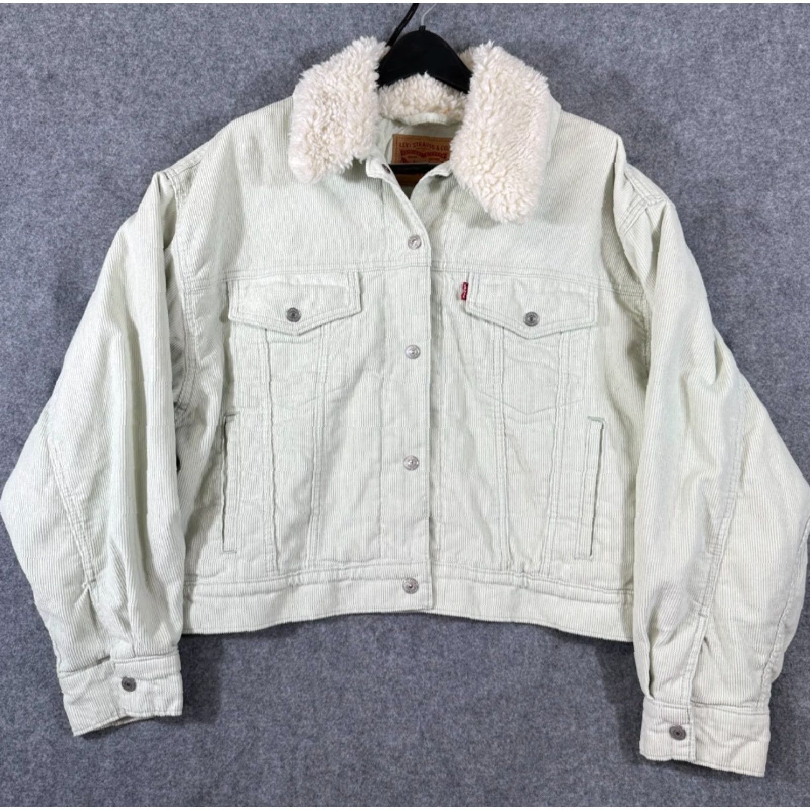 Levi's Levi’s Trucker Jacket Womens L Green Corduroy Quilted Sherpa Collar Button Front Pockets Jacket Size L / US 10 / IT 46 - 2 Thumbnail