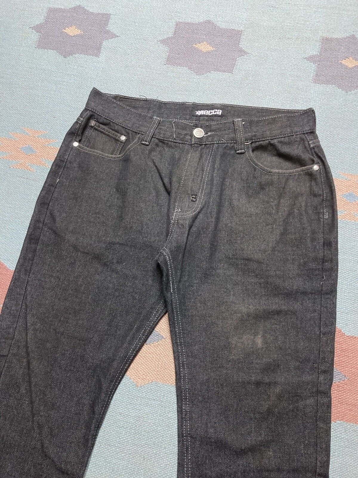 Mecca × Vintage VTG y2k baggy jeans Mecca embroidered black skater 34x28 Size US 34 / EU 50 - 6 Thumbnail