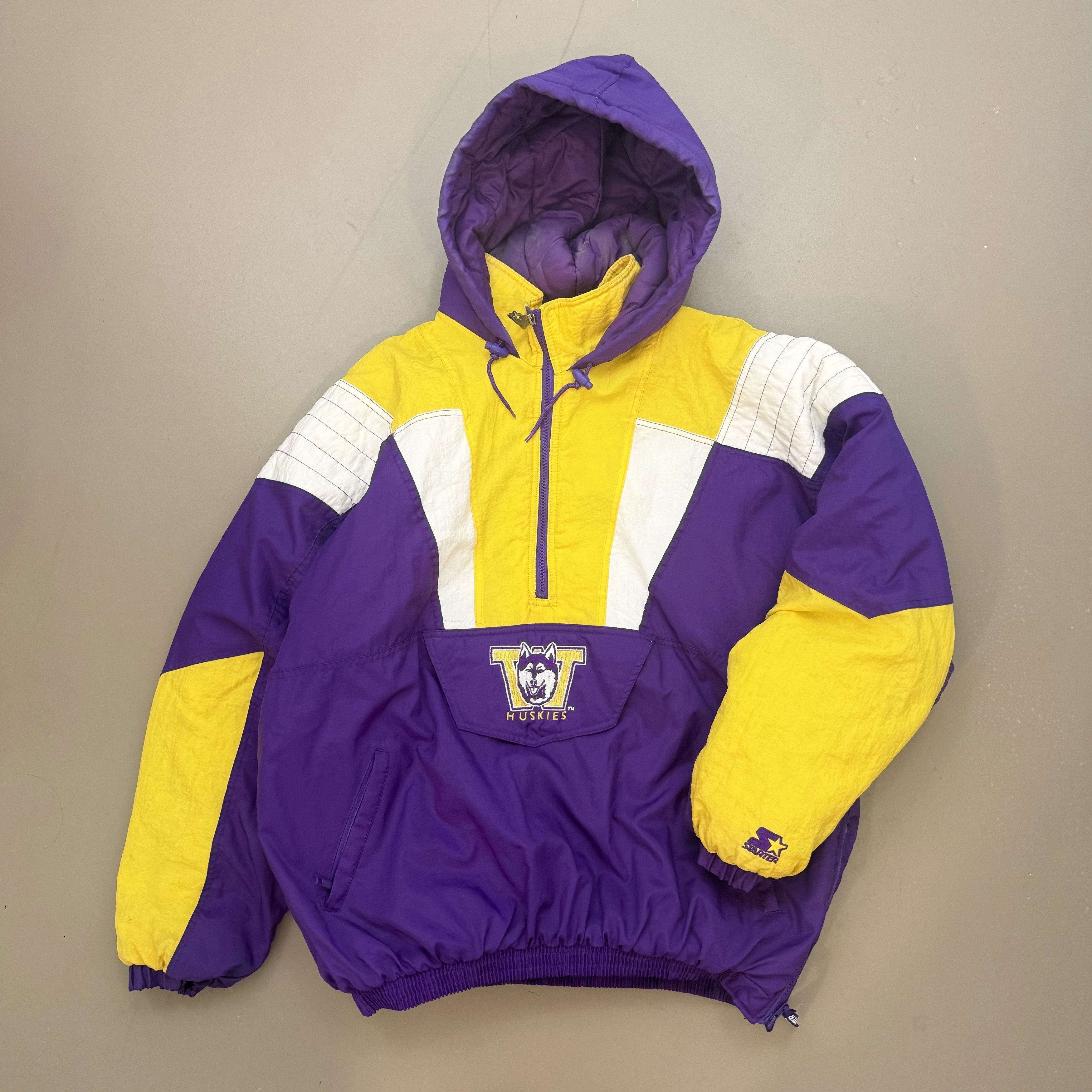 image of American College x Starter VTG 90's Washington Huskies Starter Puffer Jacket in Purple/Yellow (Size