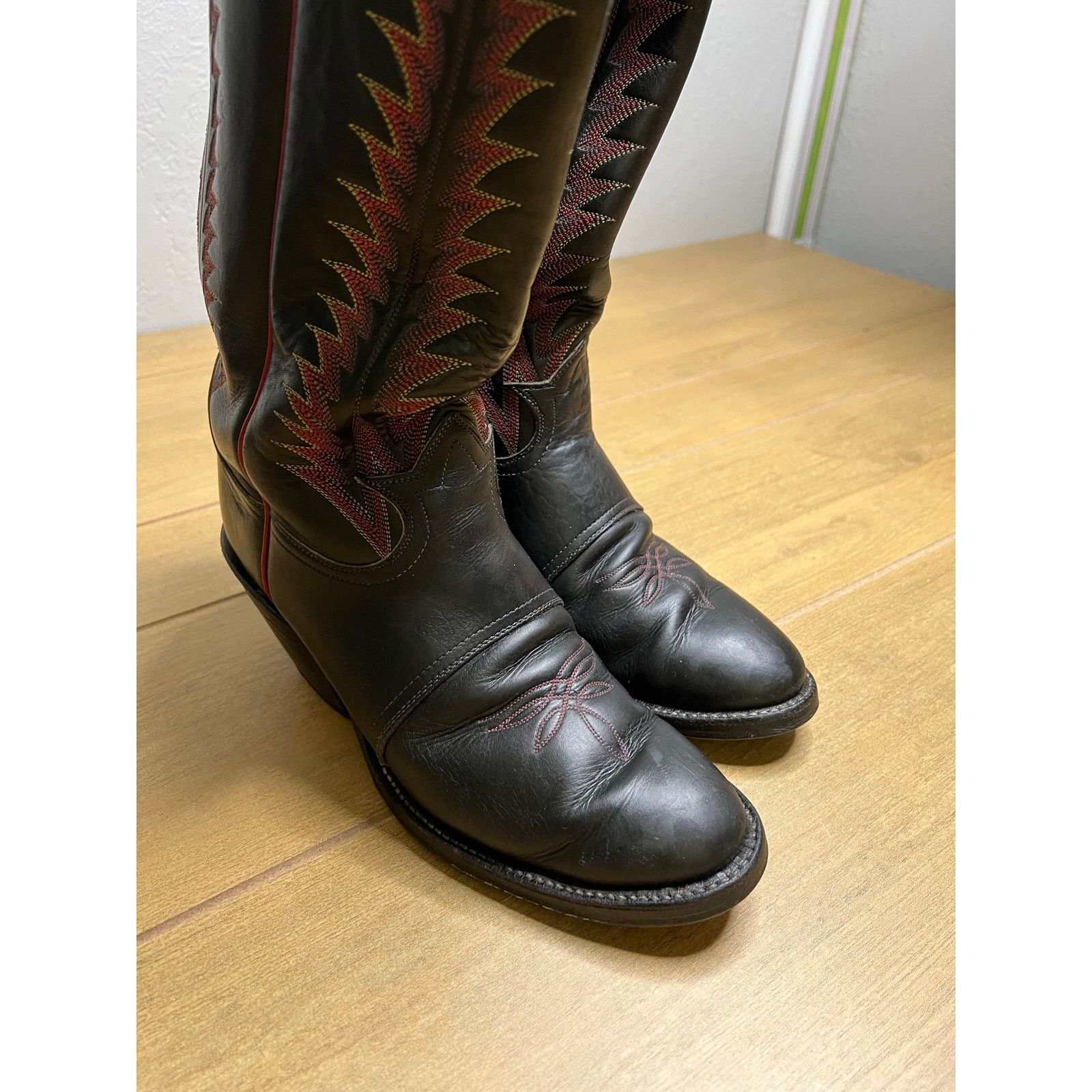 Vintage Tony Lama Mens 10D Leather Cowboy Western Boots Black Brown Made in USA VINTAGE Tony Lama Gaucho Crazy Horse Leather Boots Western  main image 4