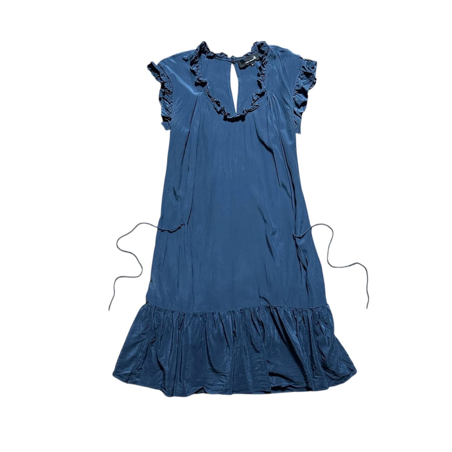 Isabel Marant ISABEL MARANT Blue Ruflee Trime Mini Dress Tie Waist Size S / US 4 / IT 40 - 1 Thumbnail