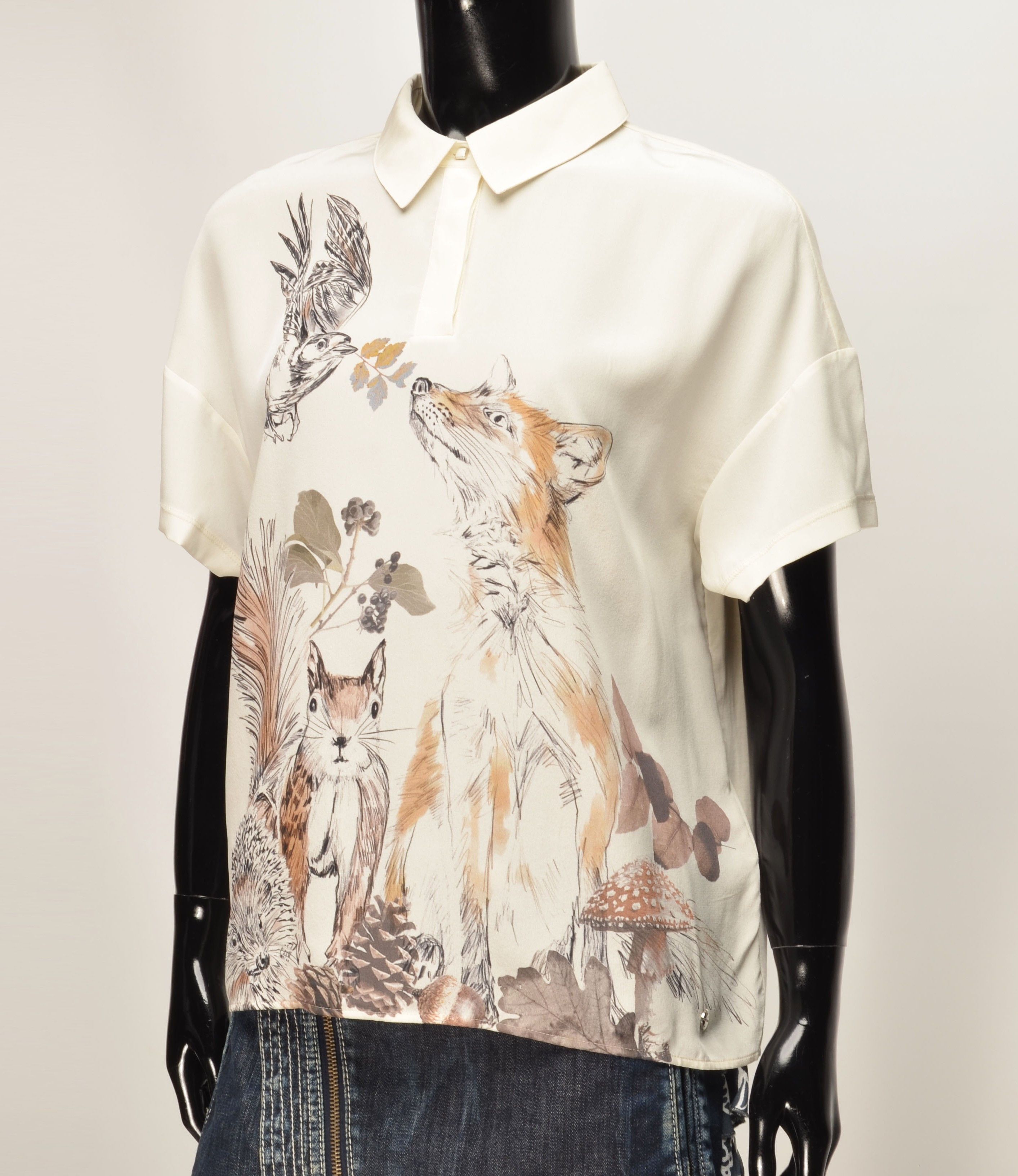 Other Marc Cain Animal Print Fox Bird Nature Graphic Silk Blouse Size S / US 4 / IT 40 - 2 Thumbnail