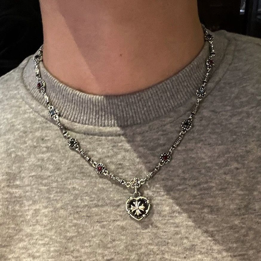 Japanese Brand × Jewelry Fashion punk retro heart cross gem choker chain necklace Size ONE SIZE - 3 Thumbnail