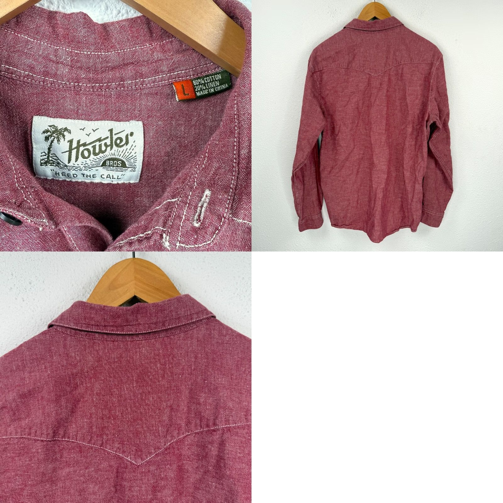 Howler Brothers Howler Brothers Shirt Mens L Sheridan Chambray Long Sleeve Linen Blend Red Size US L / EU 52-54 / 3 - 8 Thumbnail