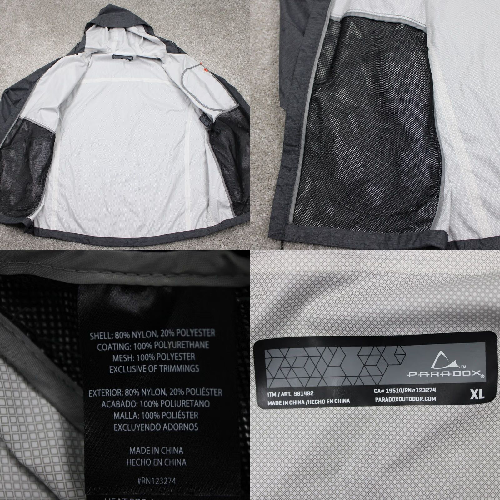 Vintage Paradox Jacket Mens XL Gray Windbreaker Full Zip Hooded Nylon/Poly Rain Coat Size US XL / EU 56 / 4 - 8 Thumbnail