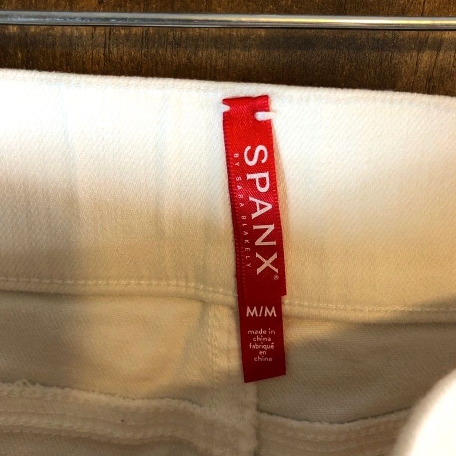 Spanx Spanx Womens Pants White Pull On High Rise Wide Cropped Raw Hems Stretch Medium Size 32" / US 10 / IT 46 - 4 Thumbnail