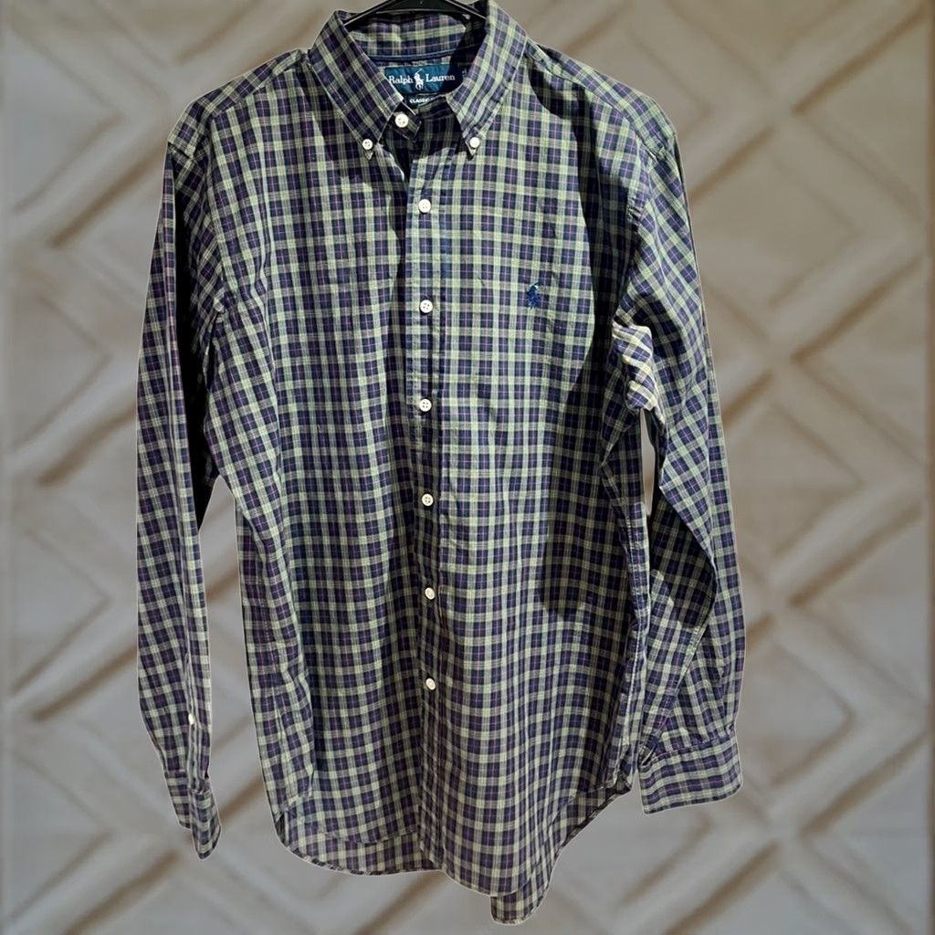 Ralph Lauren VINTAGE Polo Ralph Lauren Shirt M Green Navy Plaid Long Sleeve Button Down Classic Fit Mens 90s Size US M / EU 48-50 / 2 - 1 Thumbnail