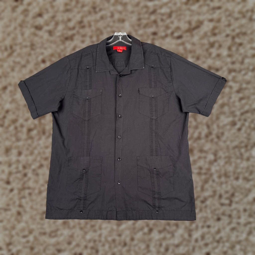 Vintage VINTAGE Solero Guayabera Shirt Adult XL Black Polyester Blend 4 Pocket Button-Up Short Sleeve Mens Size US XL / EU 56 / 4 - 1 Thumbnail