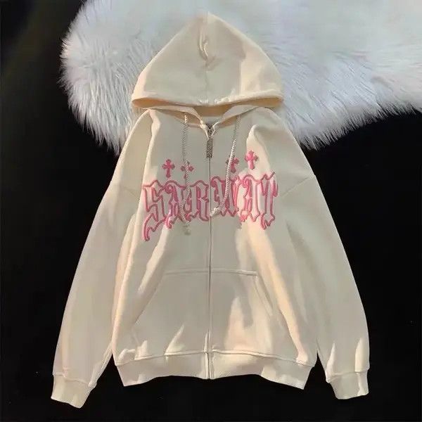 VIBE Harajuku Retro Hip Hop Hoodie Zipper Y2K Sweatshirt Size US L / EU 52-54 / 3 - 1 Thumbnail